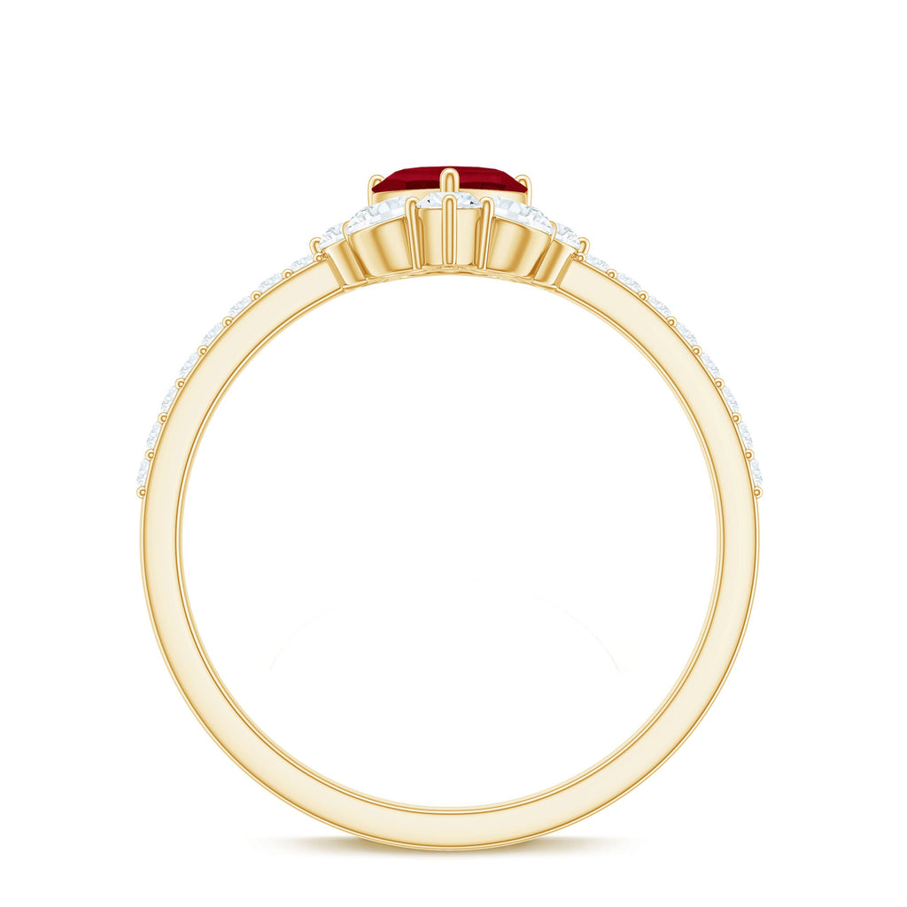 Natural 0.6 Carat Ruby Heart Promise Ring with Diamond for Women