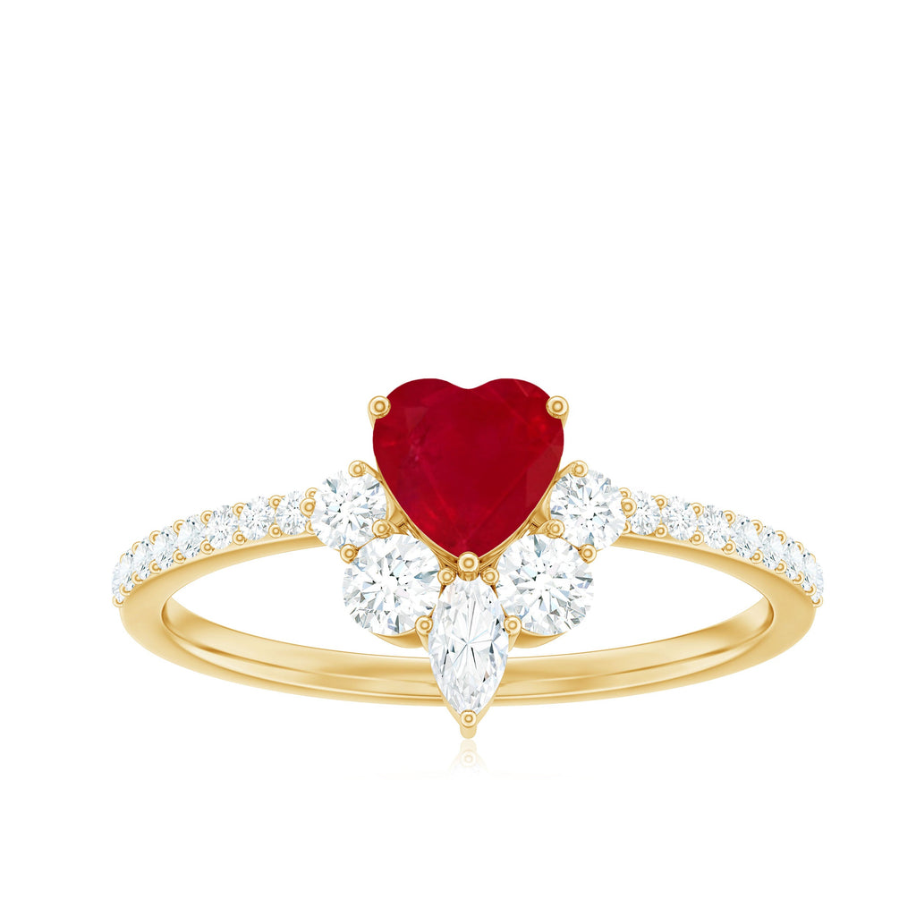 Natural 0.6 Carat Ruby Heart Promise Ring with Diamond for Women