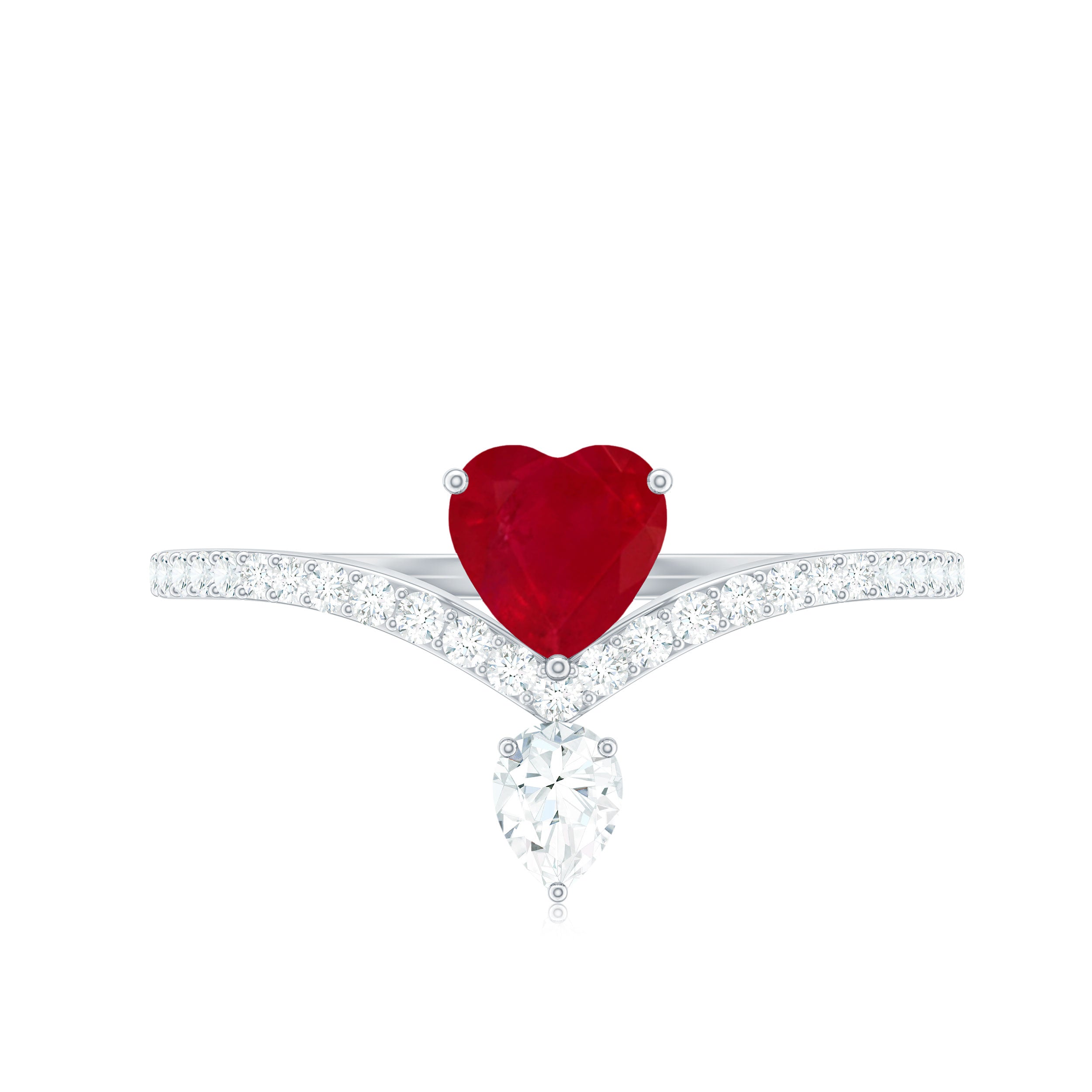 Natural 0.6 Carat Ruby Heart Promise Ring with Diamond Chevron Shank