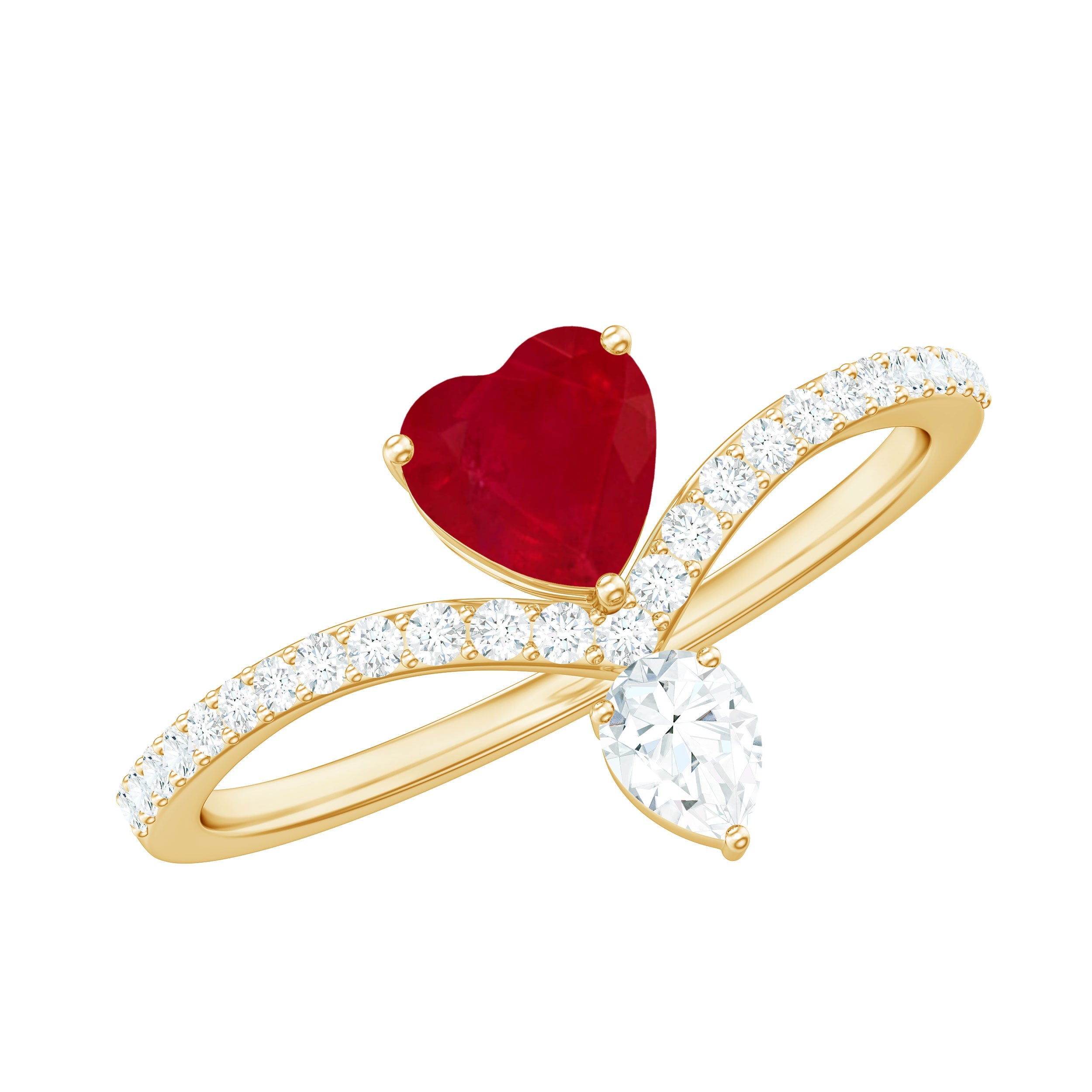 Natural 0.6 Carat Ruby Heart Promise Ring with Diamond Chevron Shank | Rings | Wiccan Center