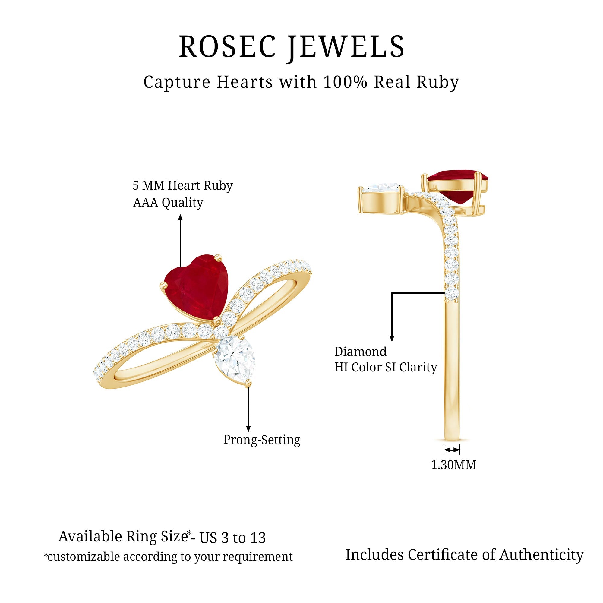 Natural 0.6 Carat Ruby Heart Promise Ring with Diamond Chevron Shank