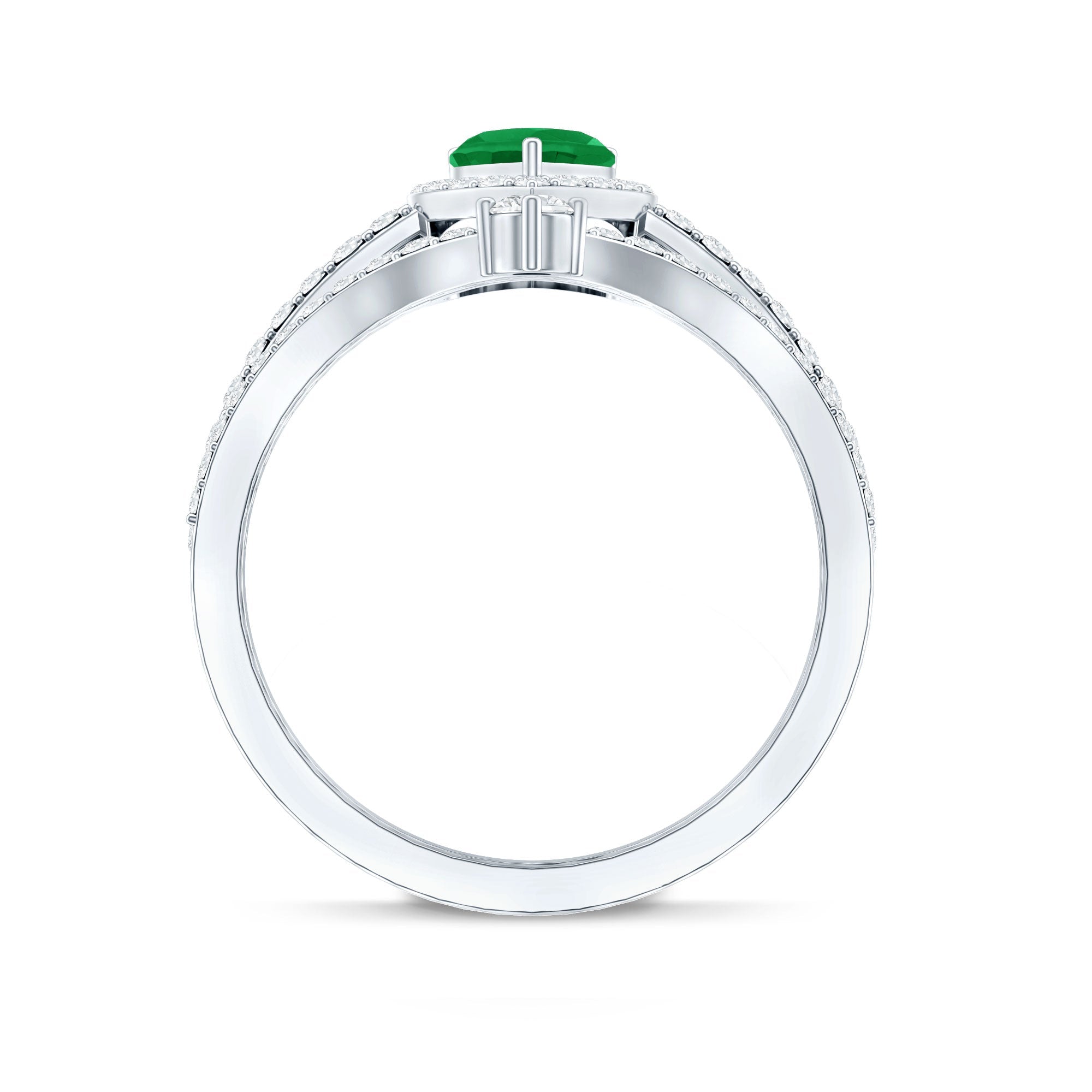 Real Emerald and Diamond Heart Wedding Ring Set with Certificate