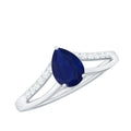 Pear Cut Solitaire Blue Sapphire Split Shank Ring with Diamond