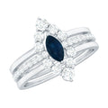 Natural Marquise Cut Blue Sapphire and Diamond Three Piece Stackable Ring Set