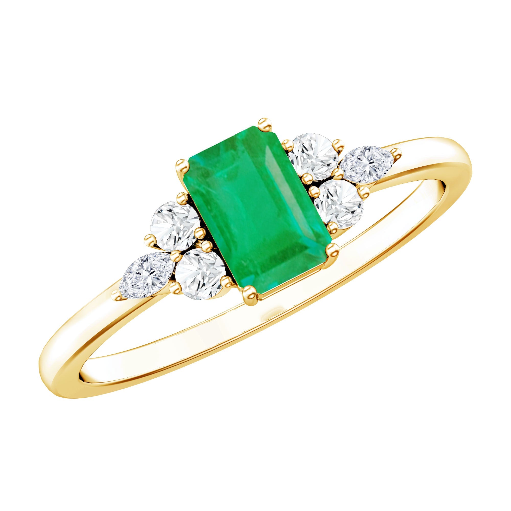 Emerald Cut Emerald Engagement Ring with Diamond Trio | Rings | Wiccan Center