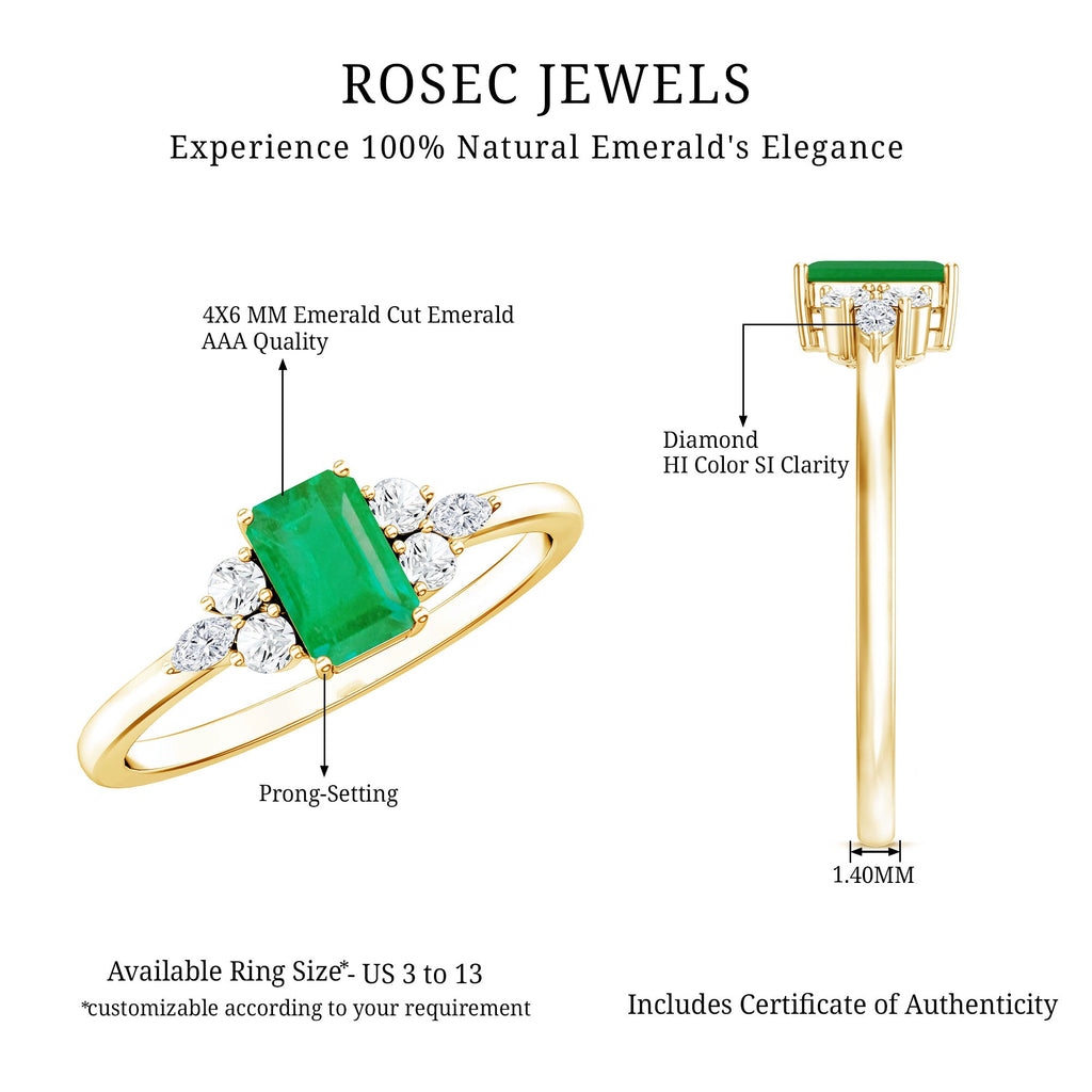 Emerald Cut Emerald Engagement Ring with Diamond Trio