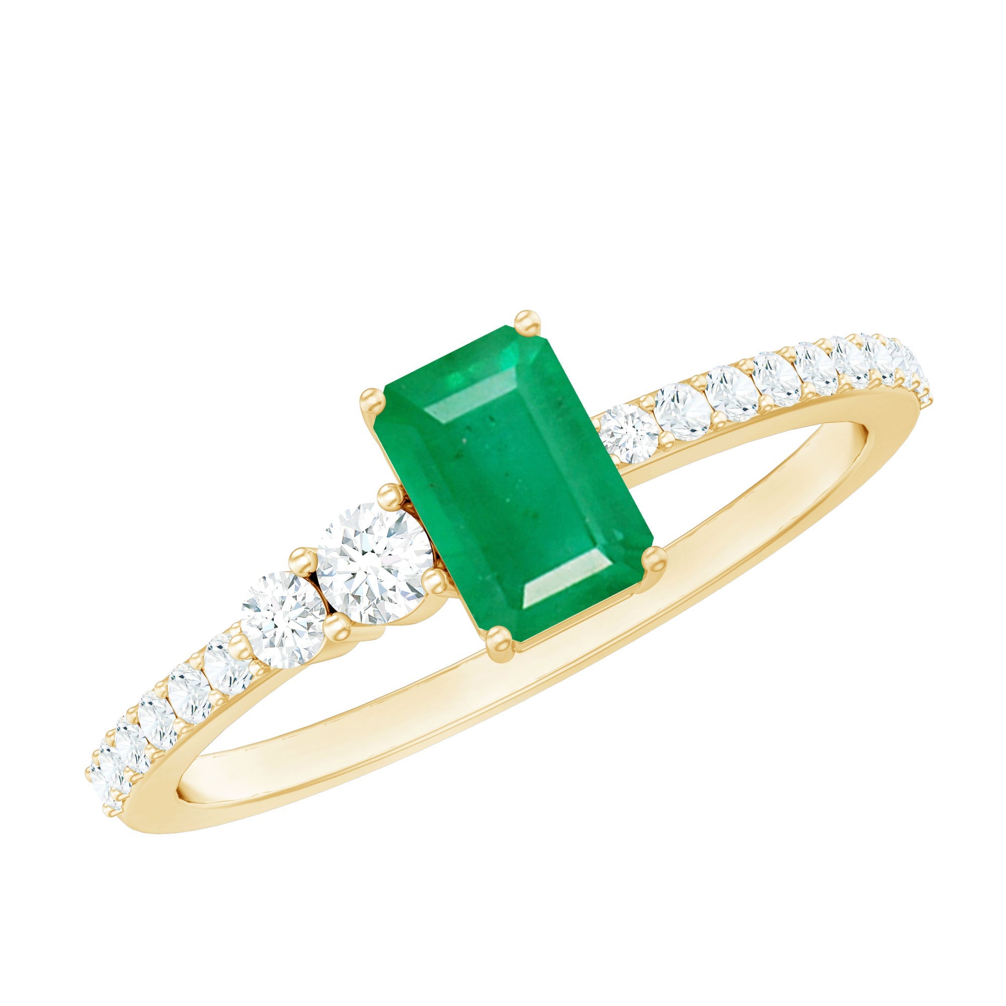Natural Emerald Cut Emerald Engagement Ring with Diamond Side Stones | Rings | Wiccan Center