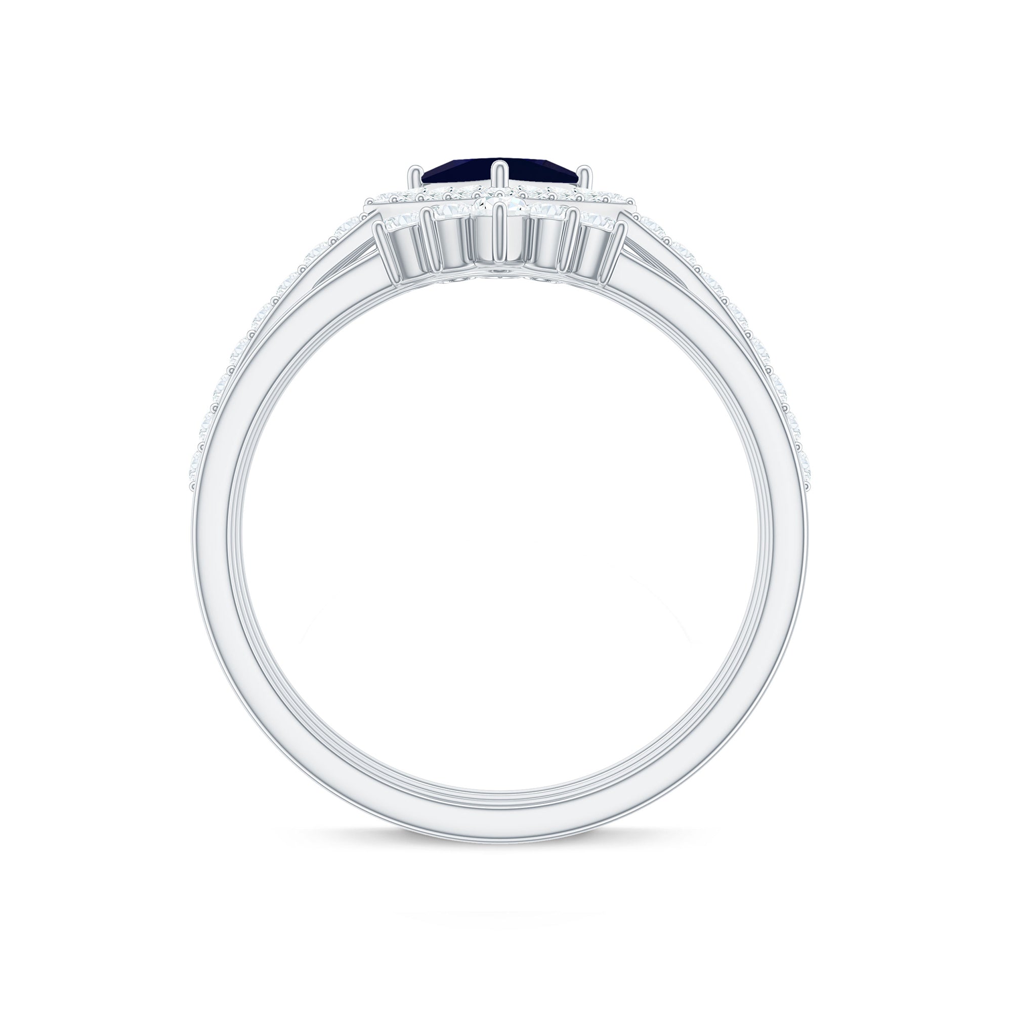 0.4 Carat Princess Cut Blue Sapphire Bridal Ring Set with Moissanite Halo