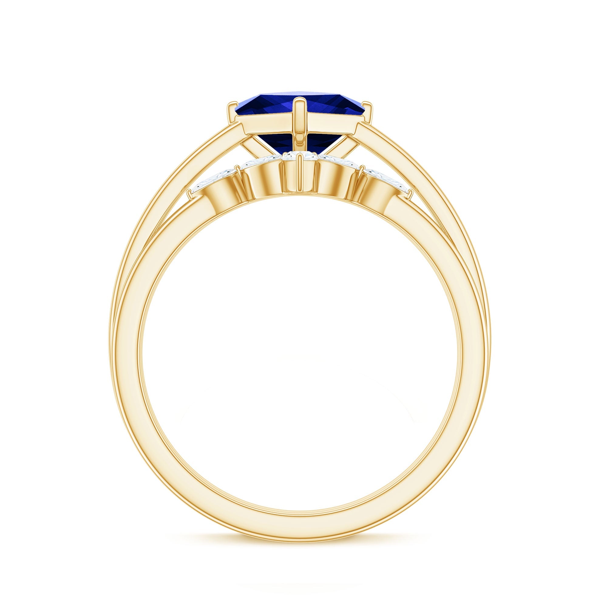 Certified Lab Grown Blue Sapphire Princess Cut Engagement Ring Set with Diamond