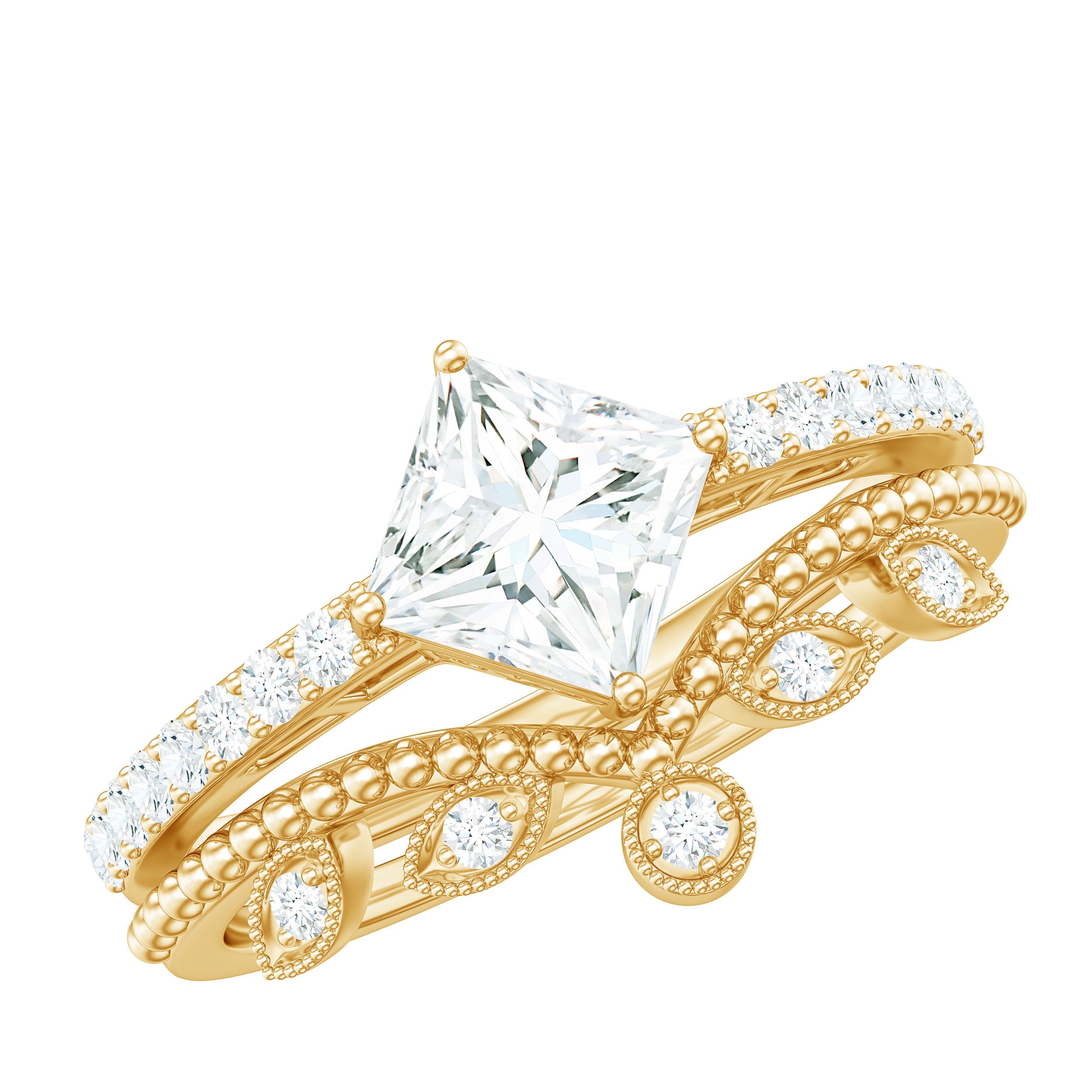 Brilliant Cut Moissanite Vintage Bridal Ring Set | Rings | Wiccan Center