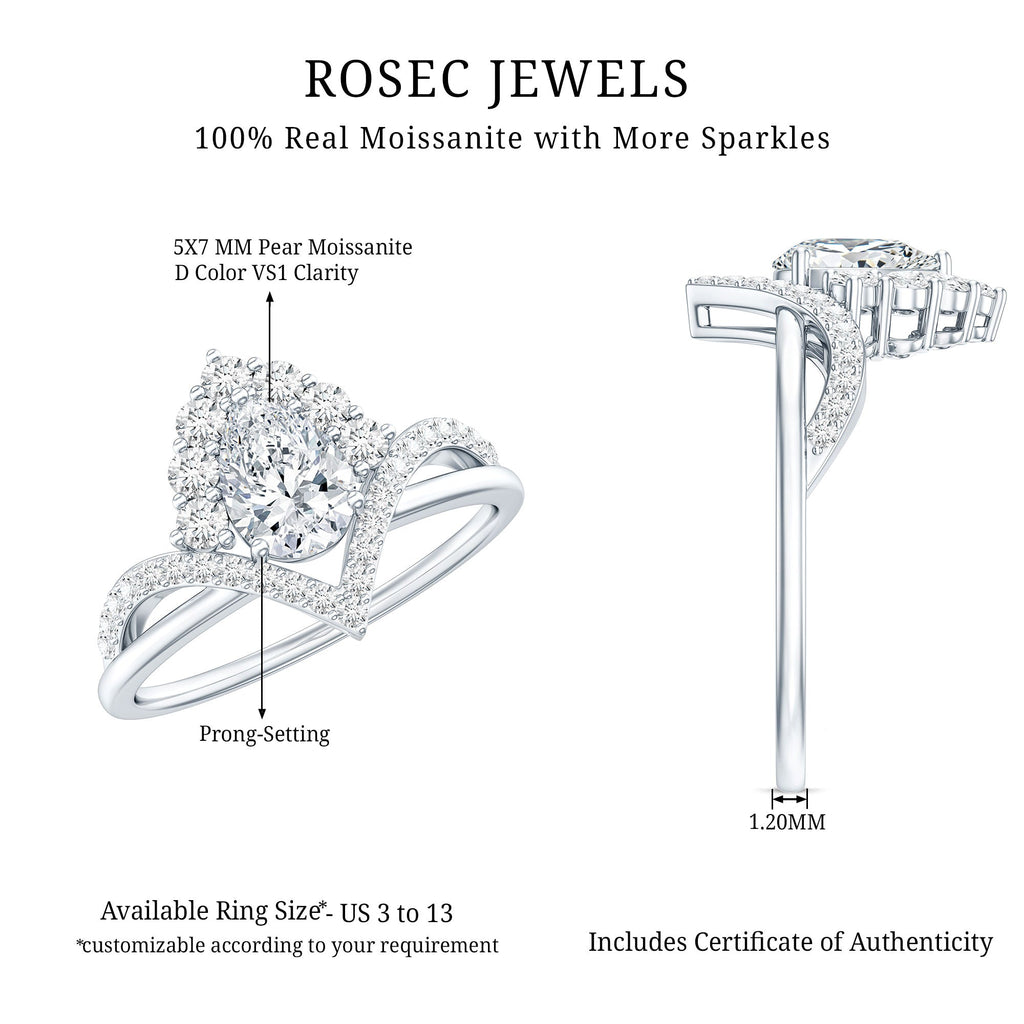 Designer 0.79 Carat Pear Shaped Moissanite Engagement Ring