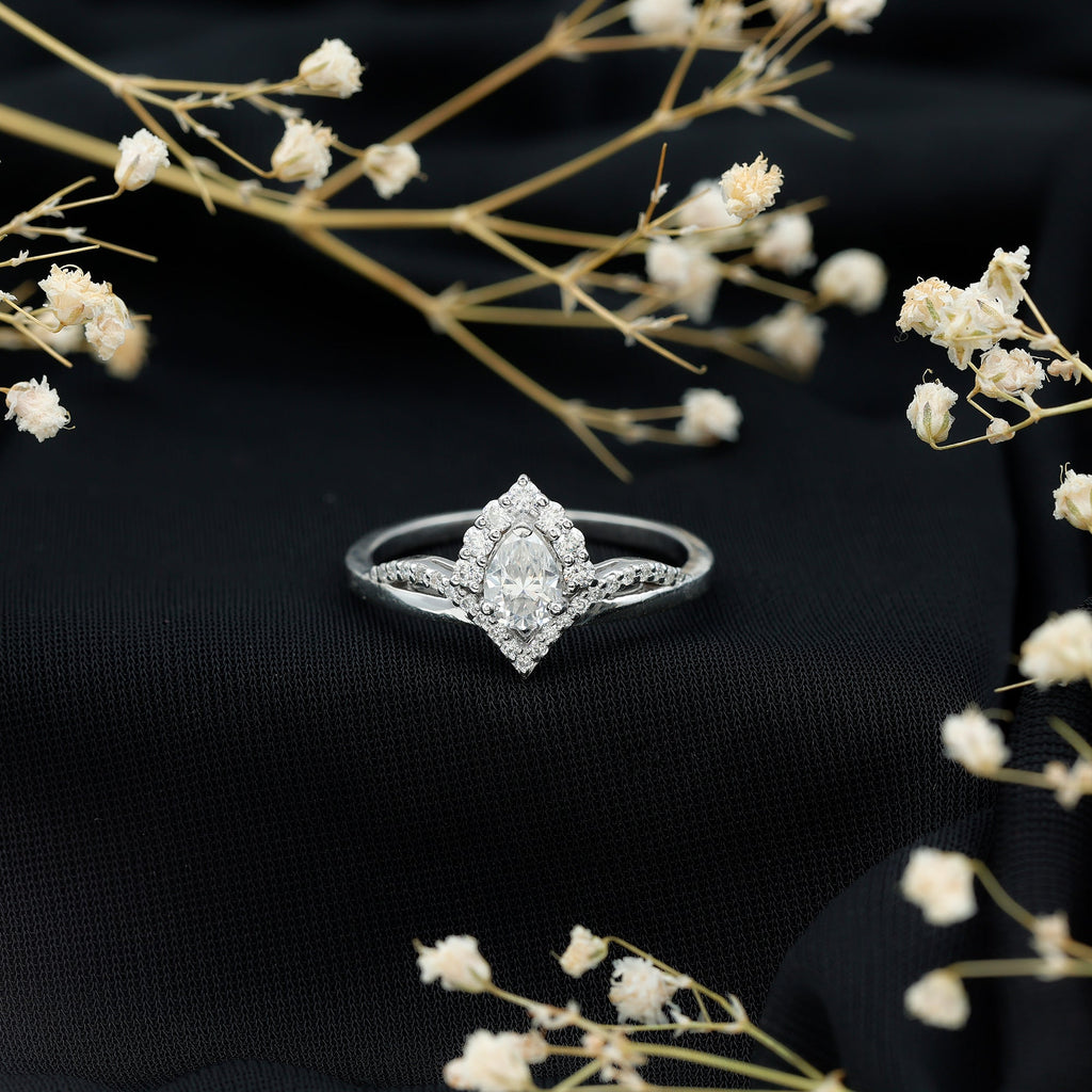 Designer 0.79 Carat Pear Shaped Moissanite Engagement Ring