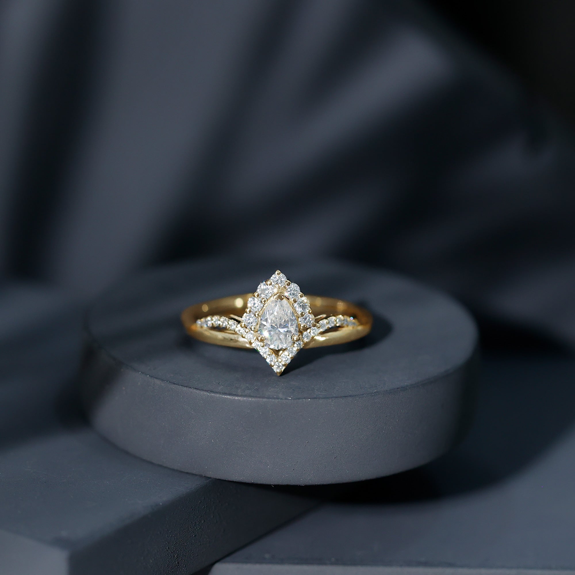 Designer 0.79 Carat Pear Shaped Moissanite Engagement Ring