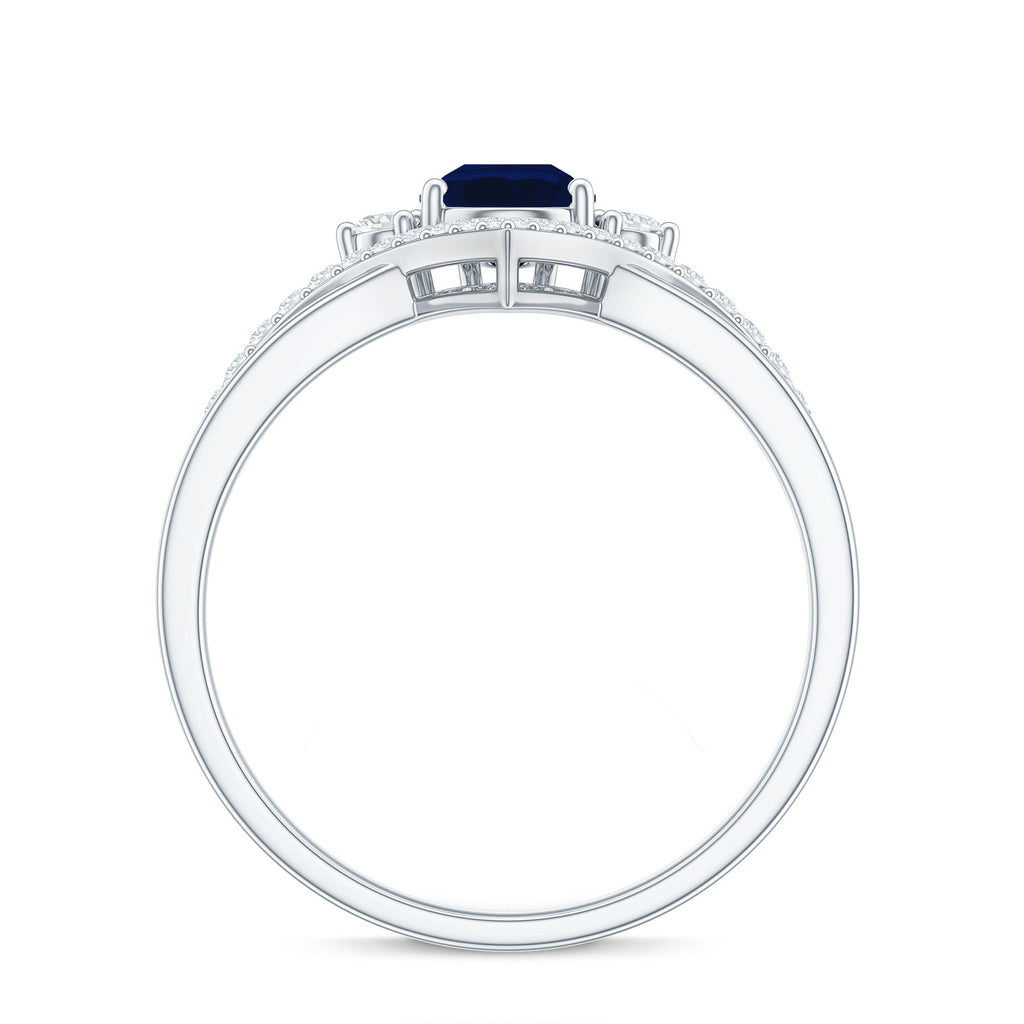 Pear Cut Blue Sapphire Designer Solitaire Ring with Diamond