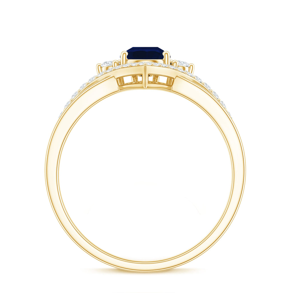 Pear Cut Blue Sapphire Designer Solitaire Ring with Diamond