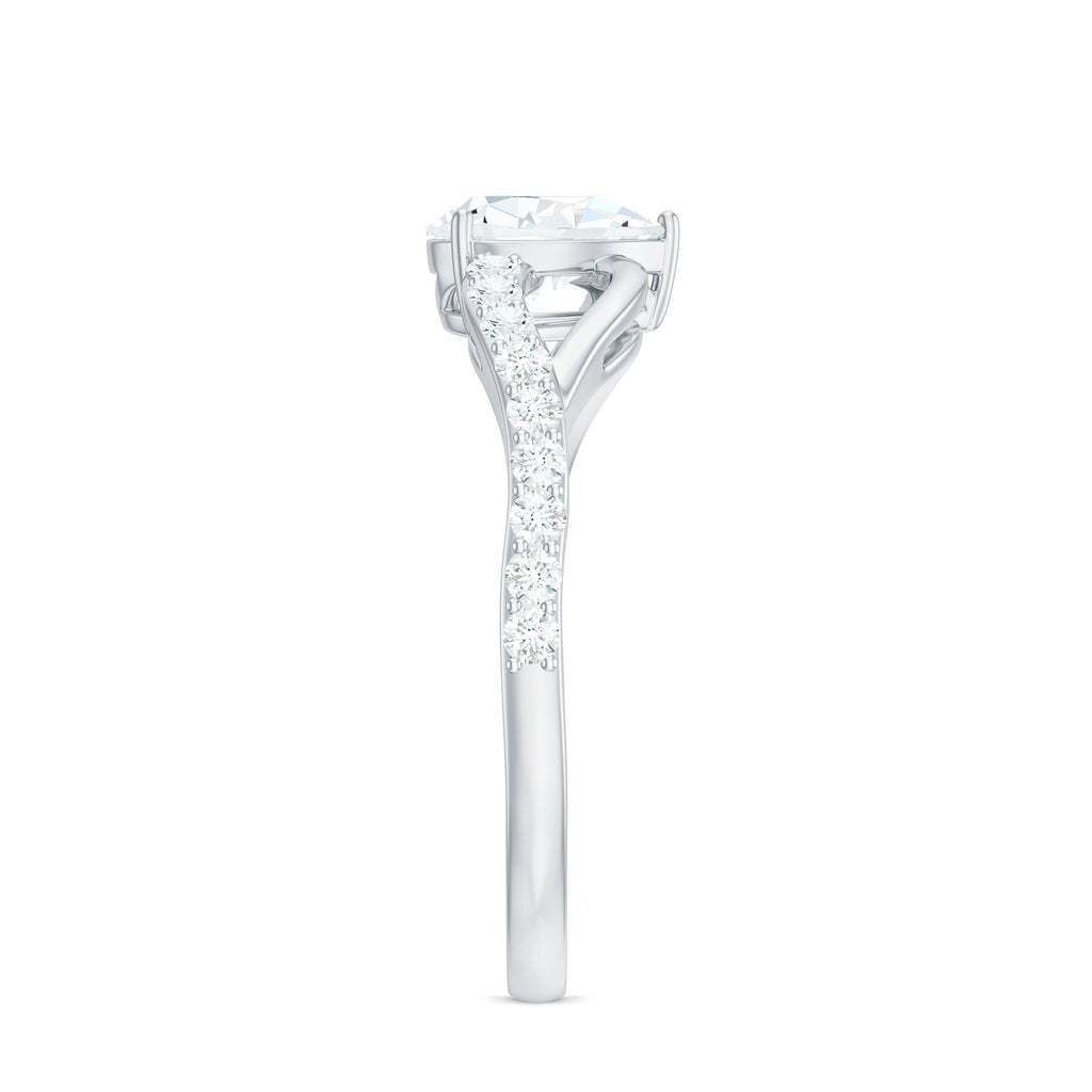 Certified Pear Cut Moissanite Split Shank Engagement Ring