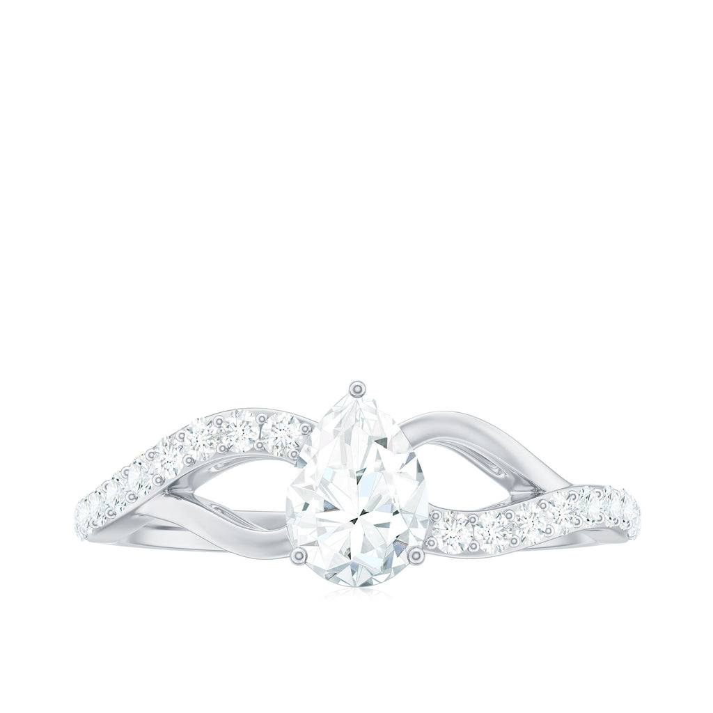 Certified Pear Cut Moissanite Split Shank Engagement Ring