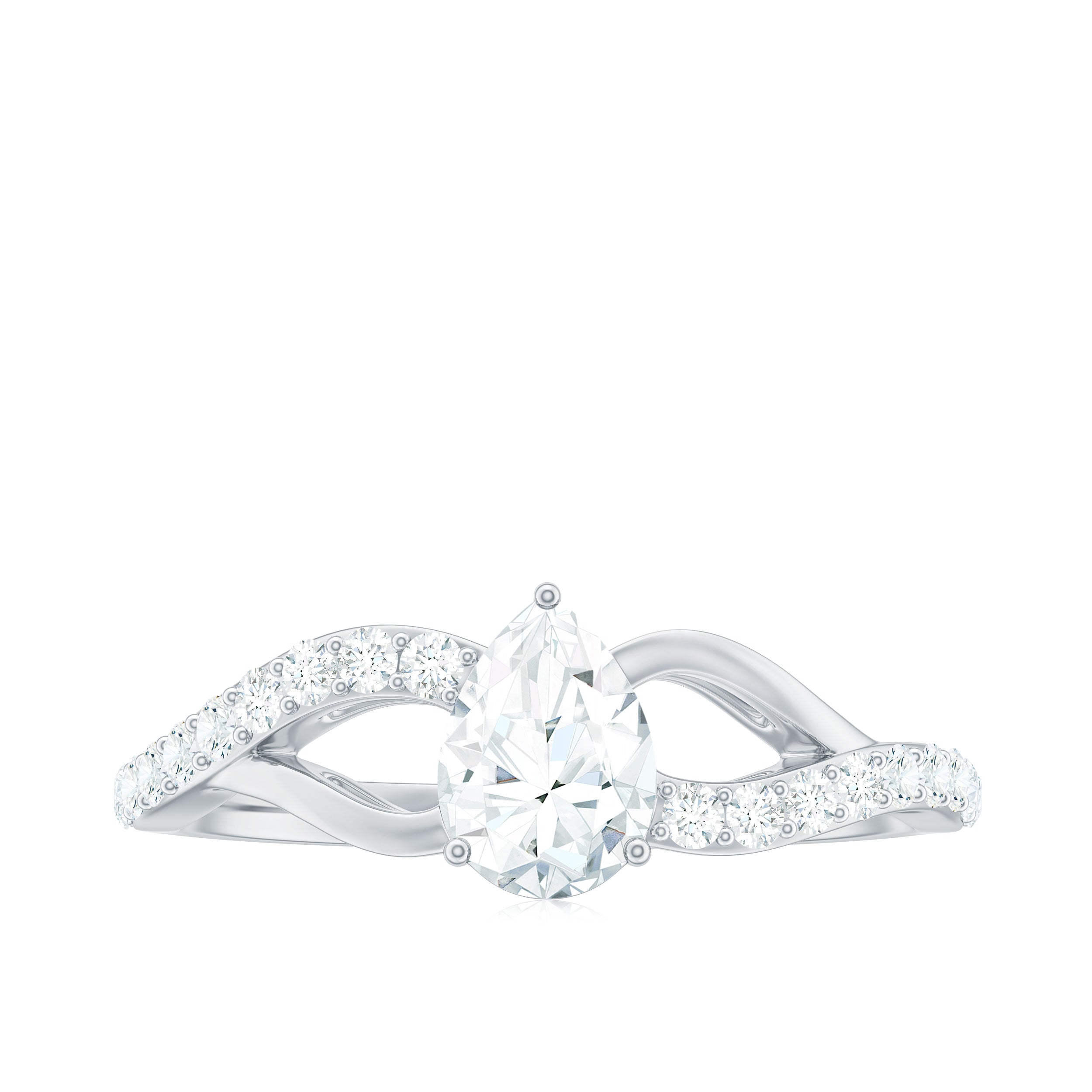Certified Pear Cut Moissanite Split Shank Engagement Ring
