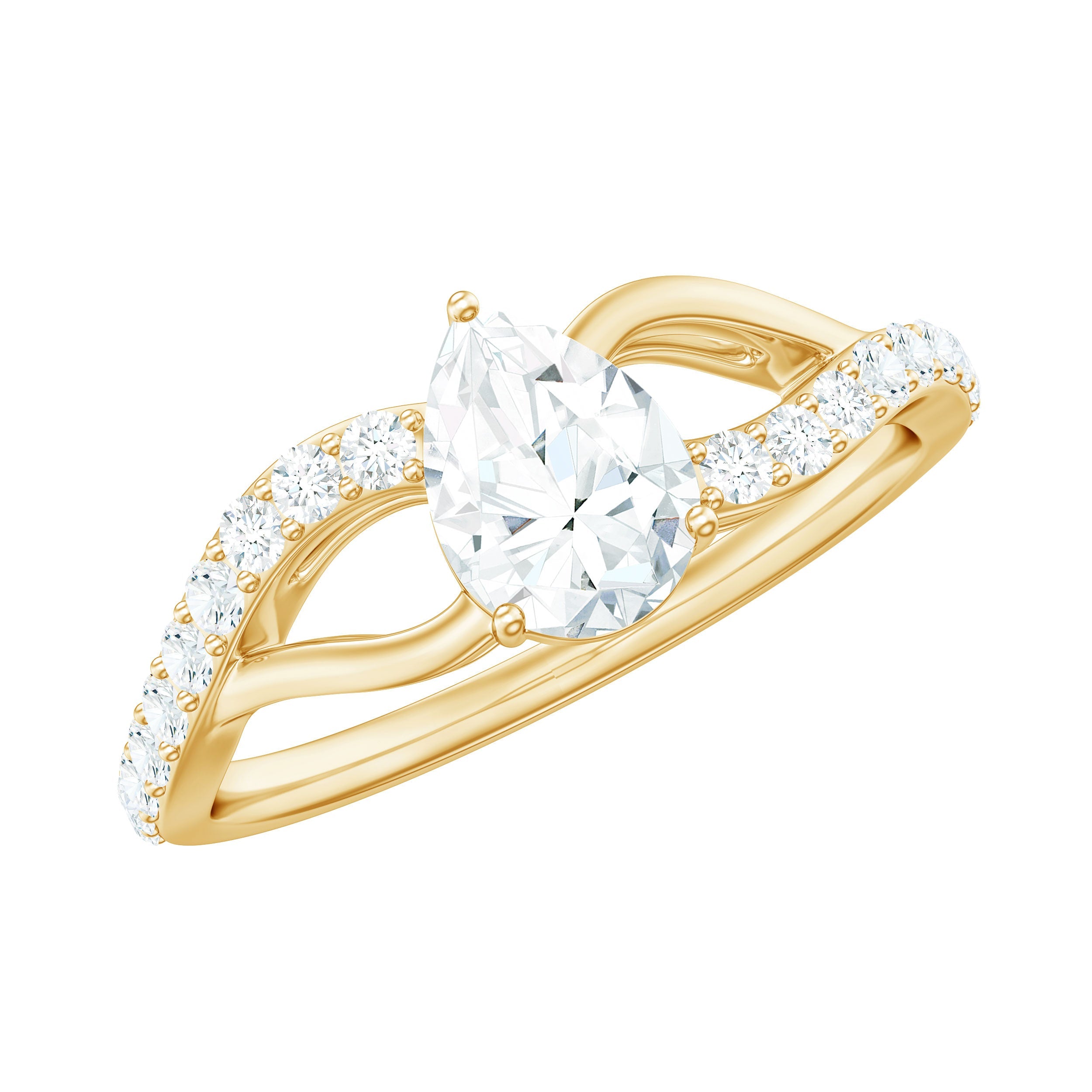 Certified Pear Cut Moissanite Split Shank Engagement Ring | Rings | Wiccan Center