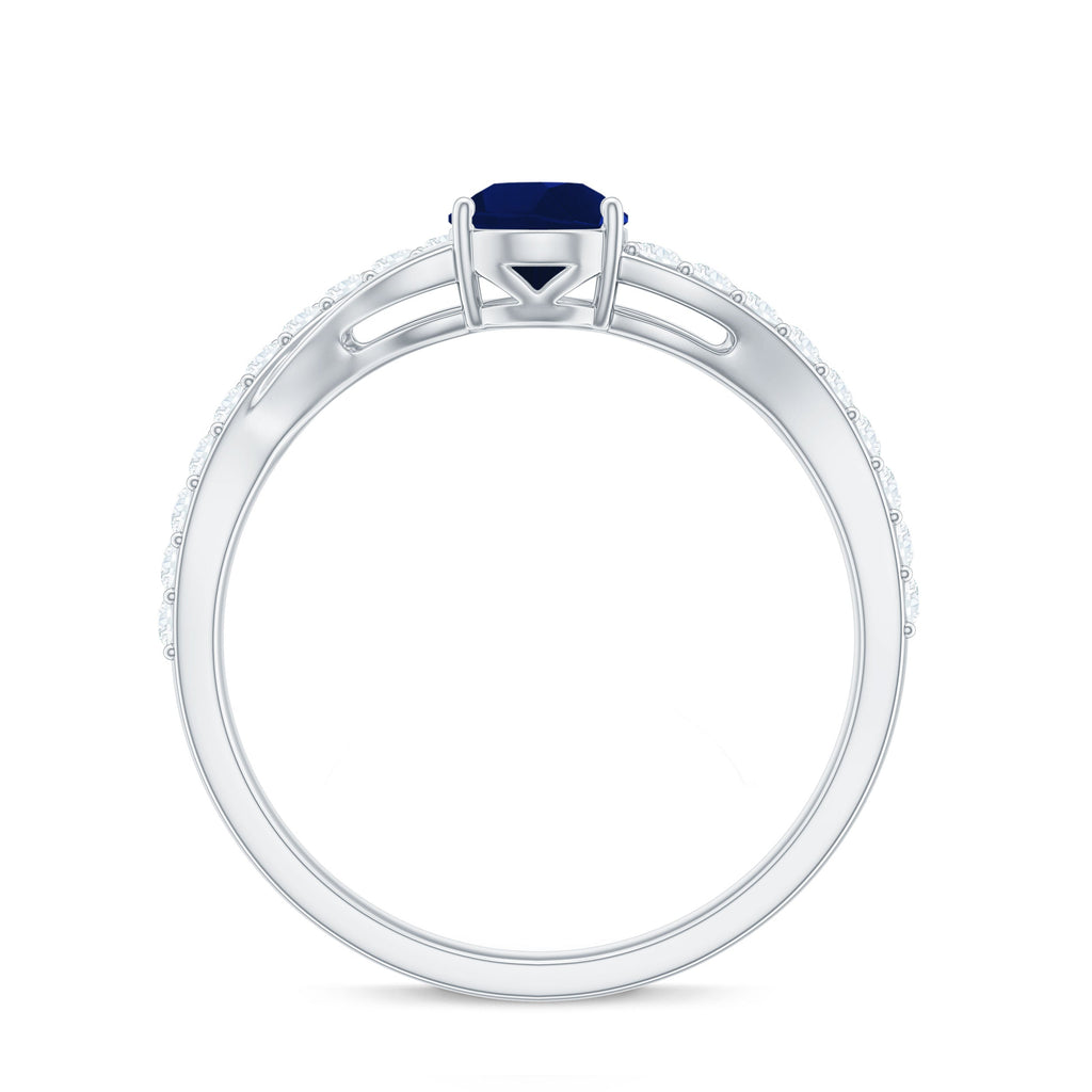 Genuine 0.5 Carat Pear Shaped Blue Sapphire Split Shank Engagement Ring with Certificate