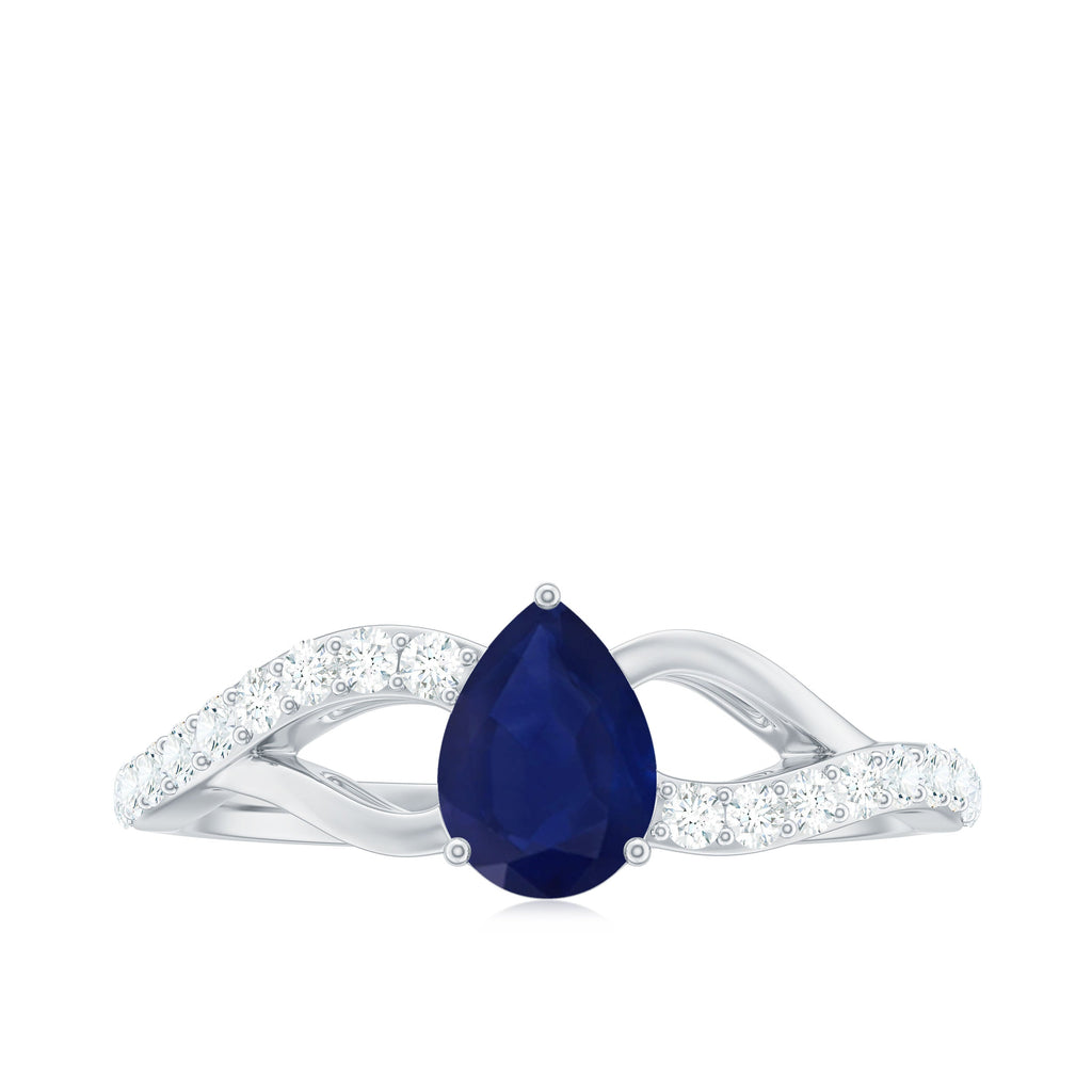 Genuine 0.5 Carat Pear Shaped Blue Sapphire Split Shank Engagement Ring with Certificate