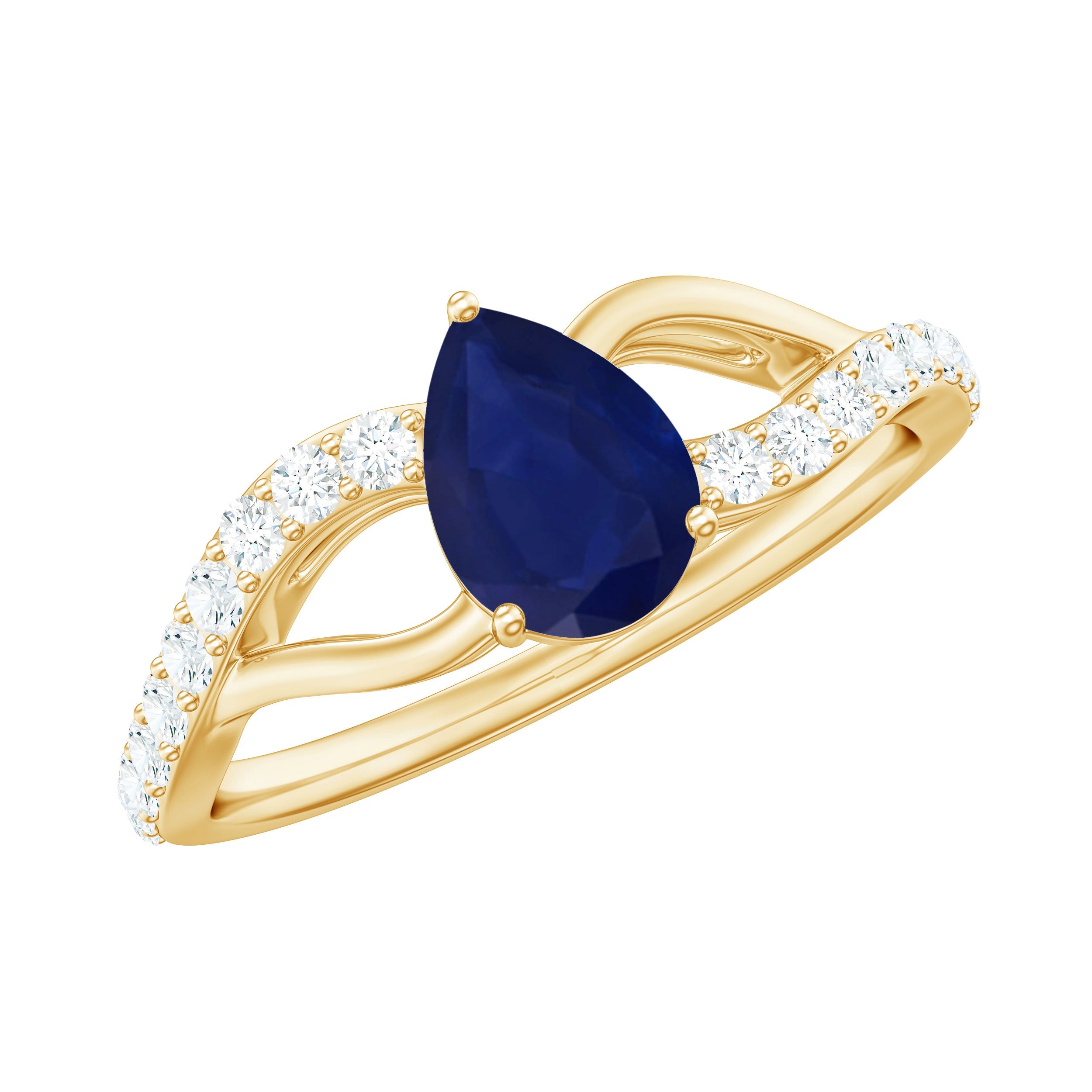 Genuine 0.5 Carat Pear Shaped Blue Sapphire Split Shank Engagement Ring with Certificate | Rings | Wiccan Center