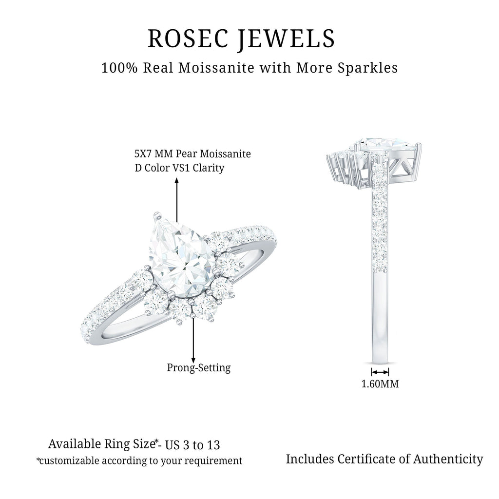 Moissanite Teardrop Engagement Ring with Half Halo
