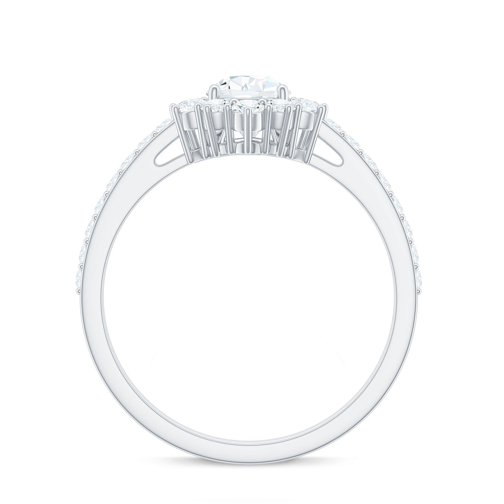 Moissanite Teardrop Engagement Ring with Half Halo