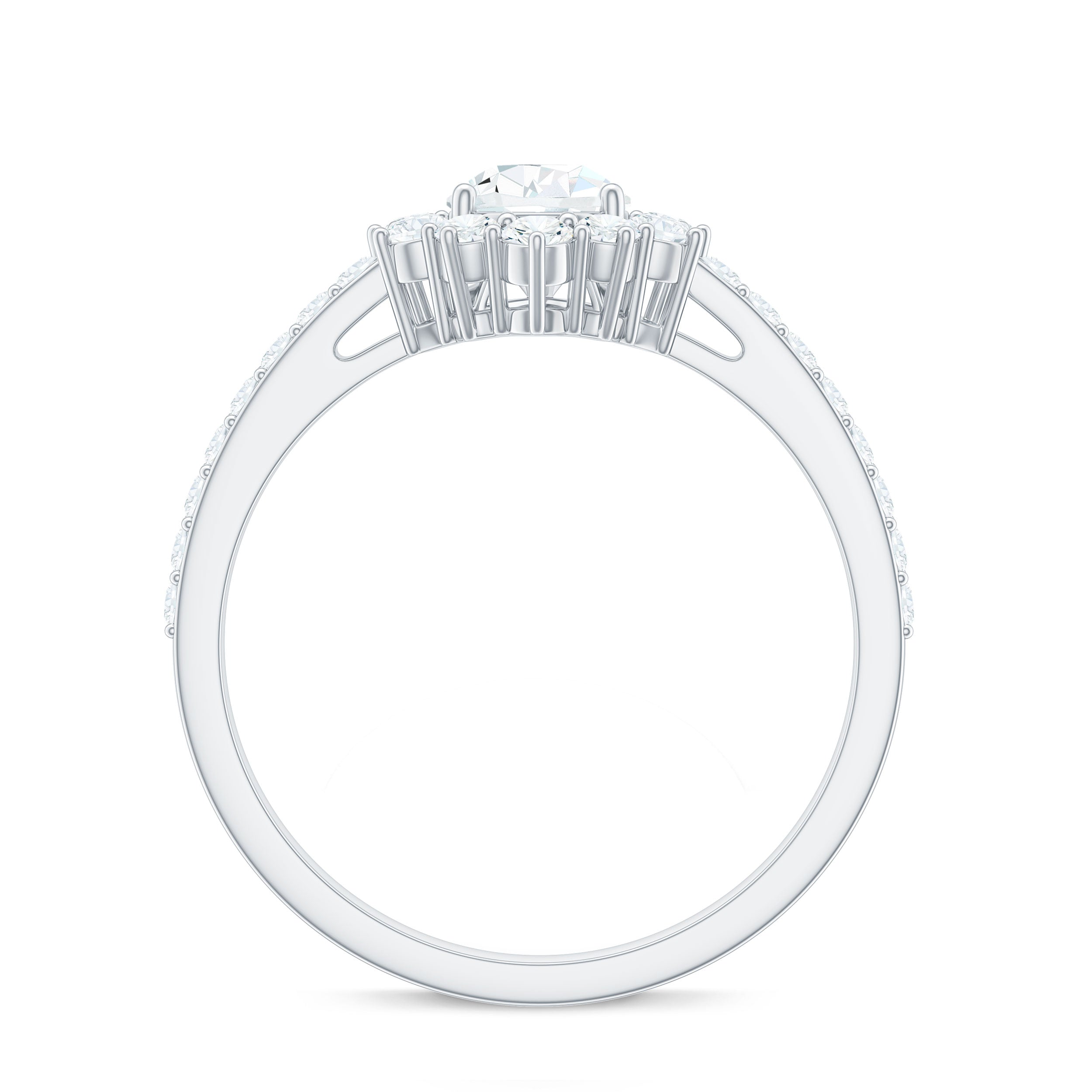 Moissanite Teardrop Engagement Ring with Half Halo