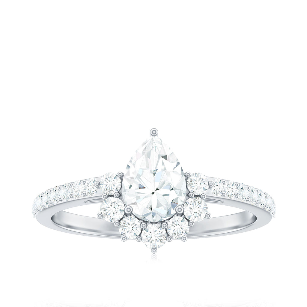 Moissanite Teardrop Engagement Ring with Half Halo