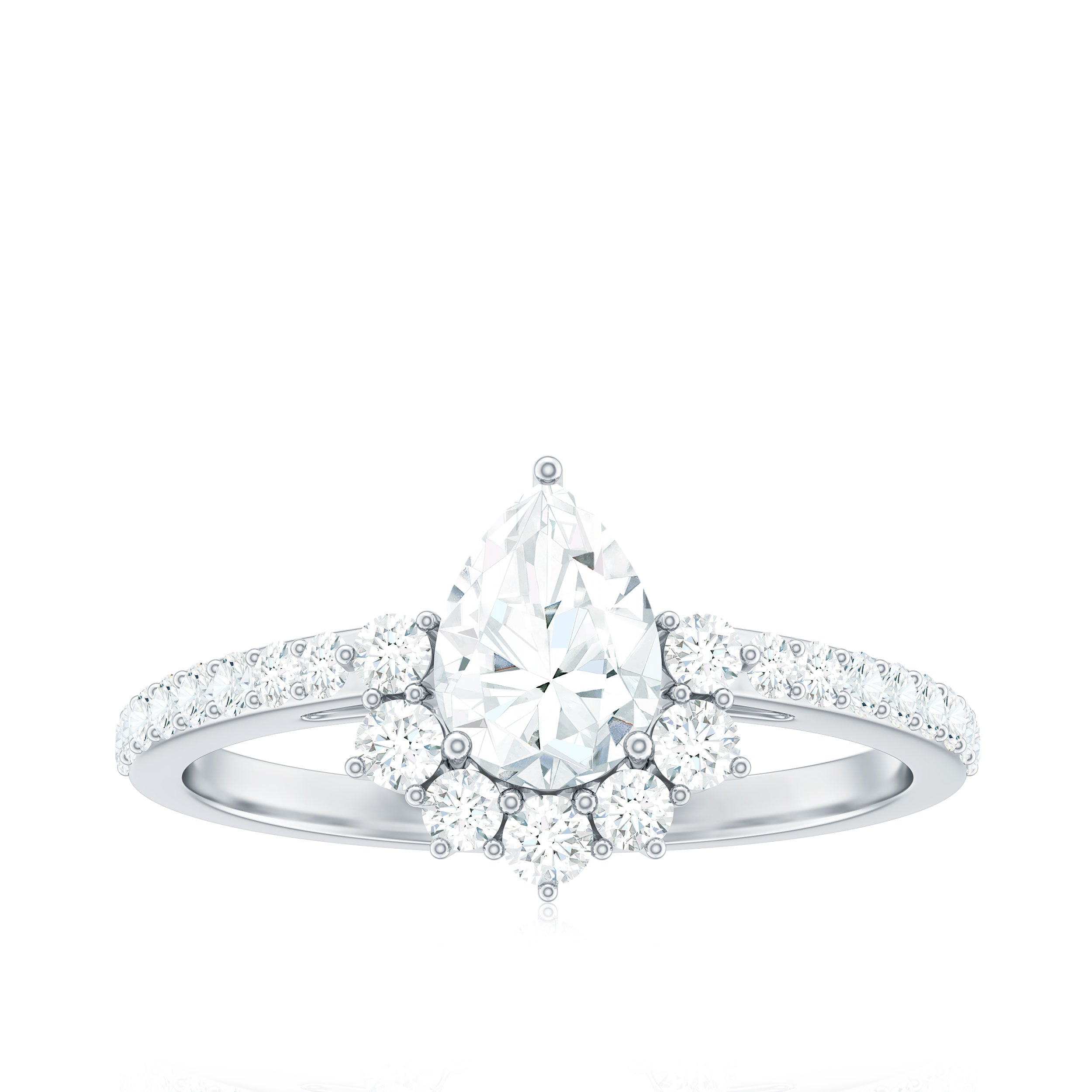 Moissanite Teardrop Engagement Ring with Half Halo