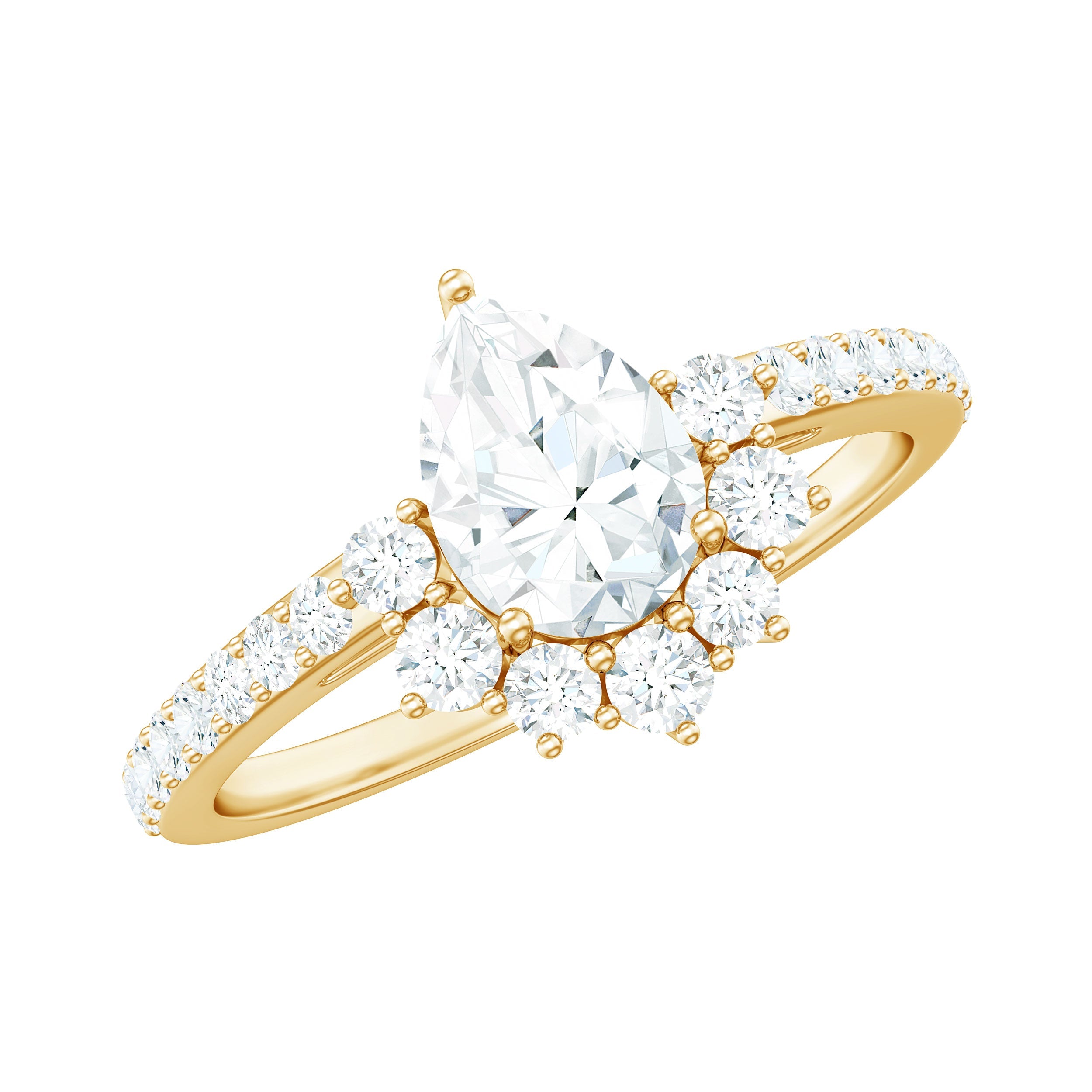 Moissanite Teardrop Engagement Ring with Half Halo | Rings | Wiccan Center
