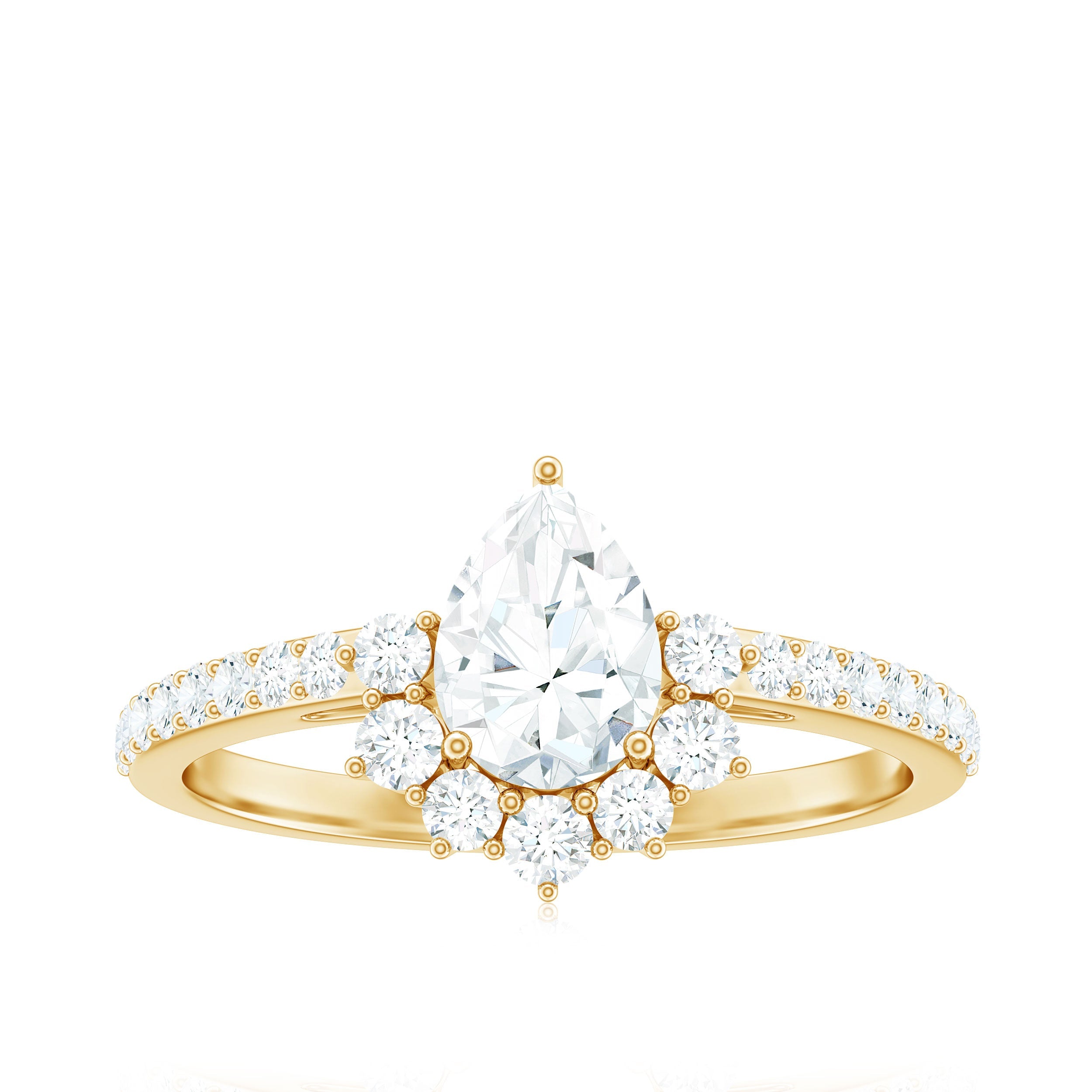 Moissanite Teardrop Engagement Ring with Half Halo