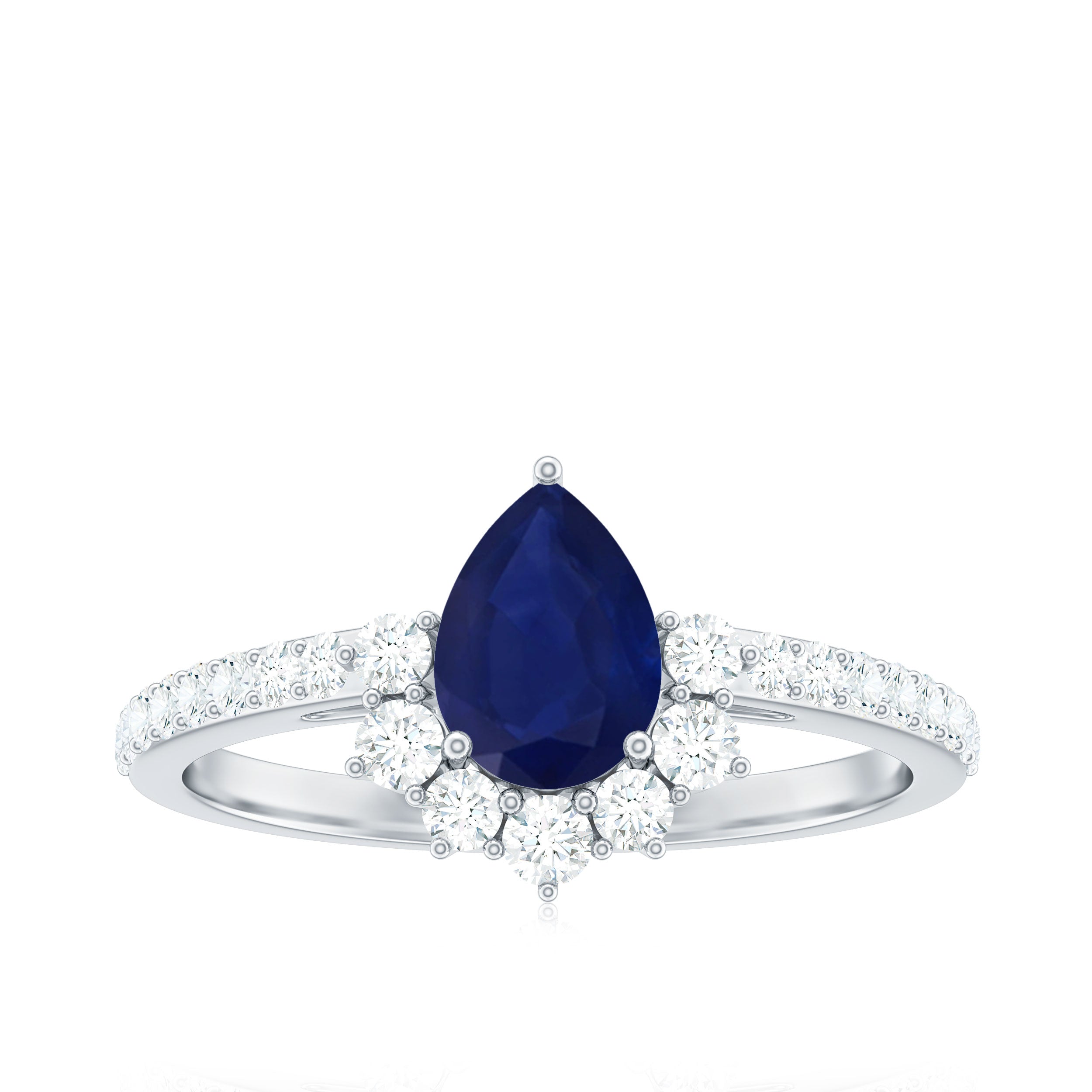 0.5 Carat Pear Shaped Blue Sapphire and Diamond Half Halo Engagement Ring