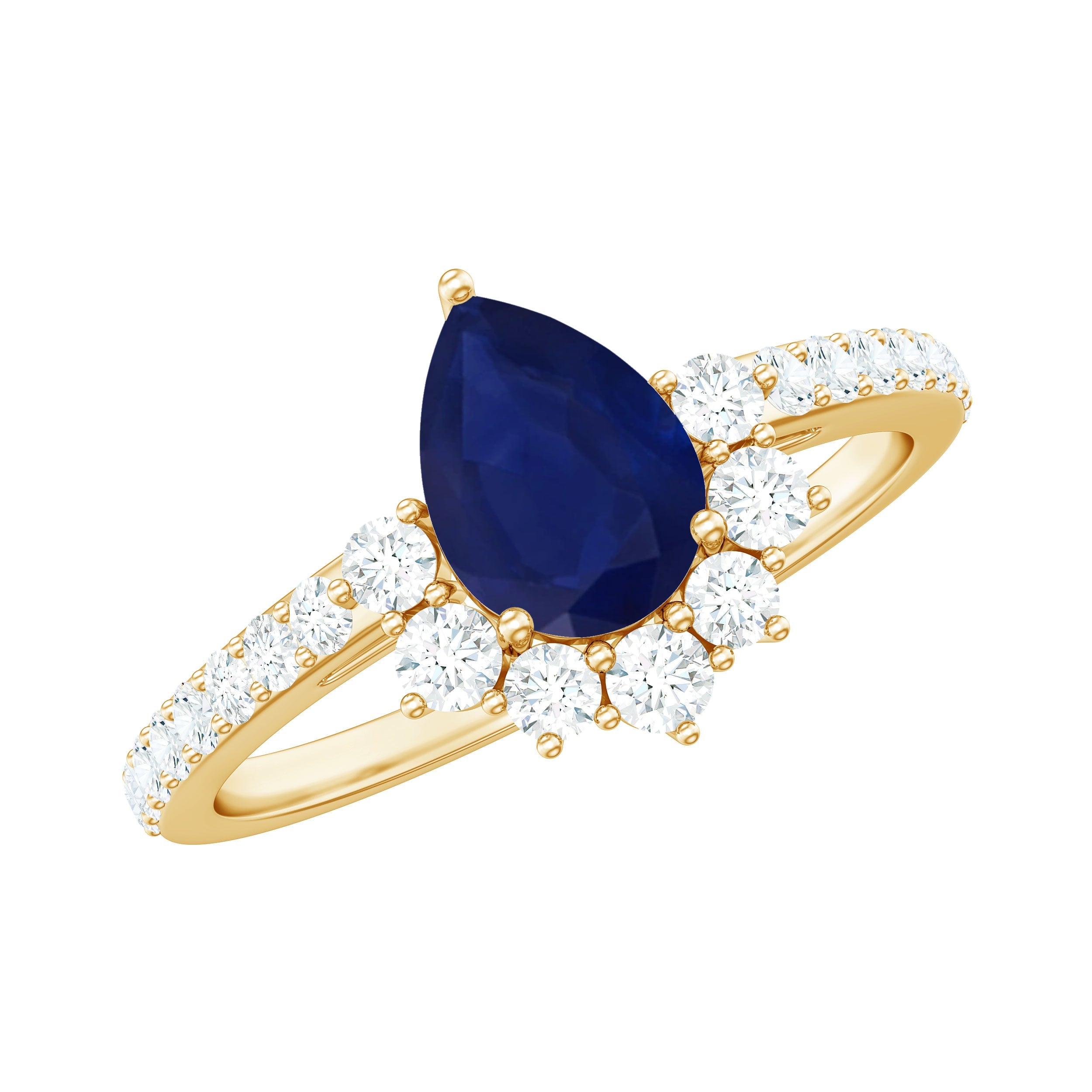 0.5 Carat Pear Shaped Blue Sapphire and Diamond Half Halo Engagement Ring | Rings | Wiccan Center