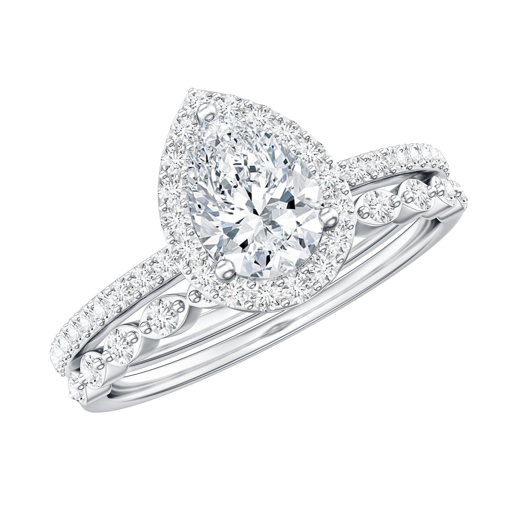 0.7 Carat Moissanite Teardrop Wedding Ring Set with Halo