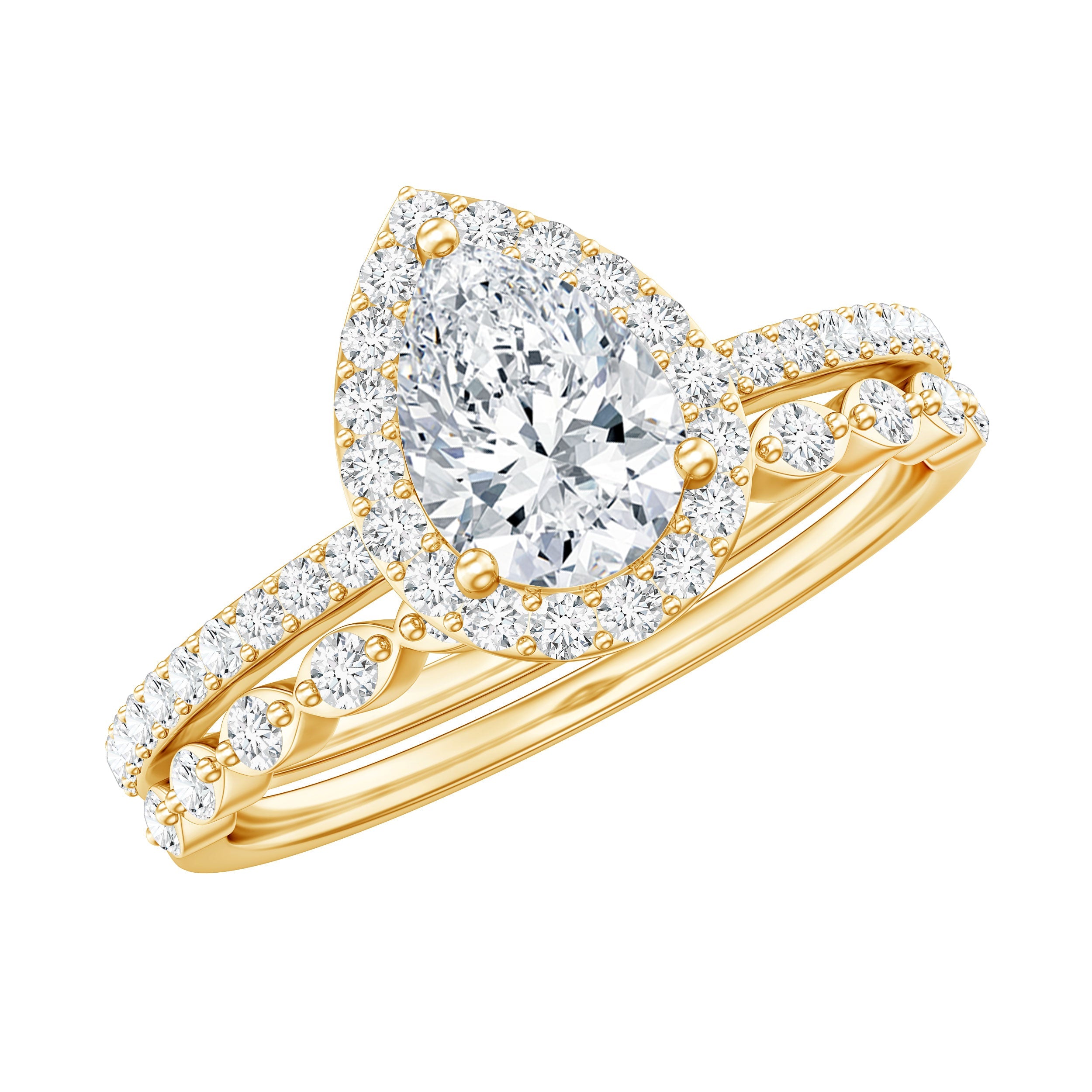 0.7 Carat Moissanite Teardrop Wedding Ring Set with Halo | Rings | Wiccan Center