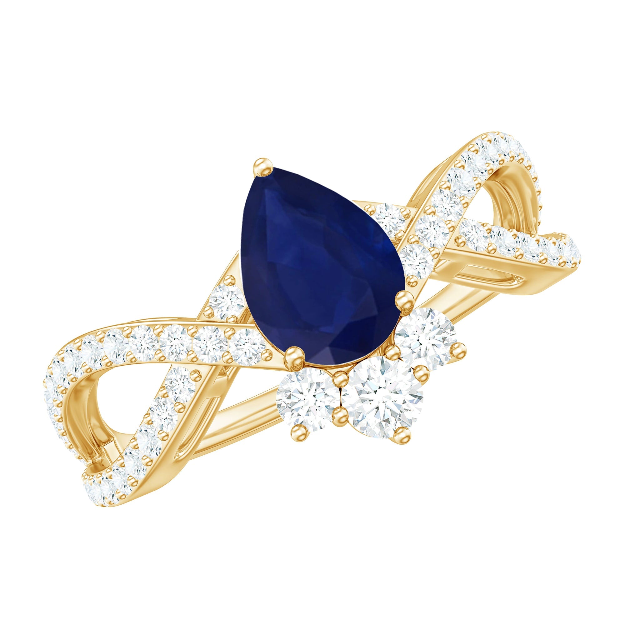 Real 0.5 Blue Sapphire Pear Shape Engagement Ring with Diamond Crossover | Rings | Wiccan Center