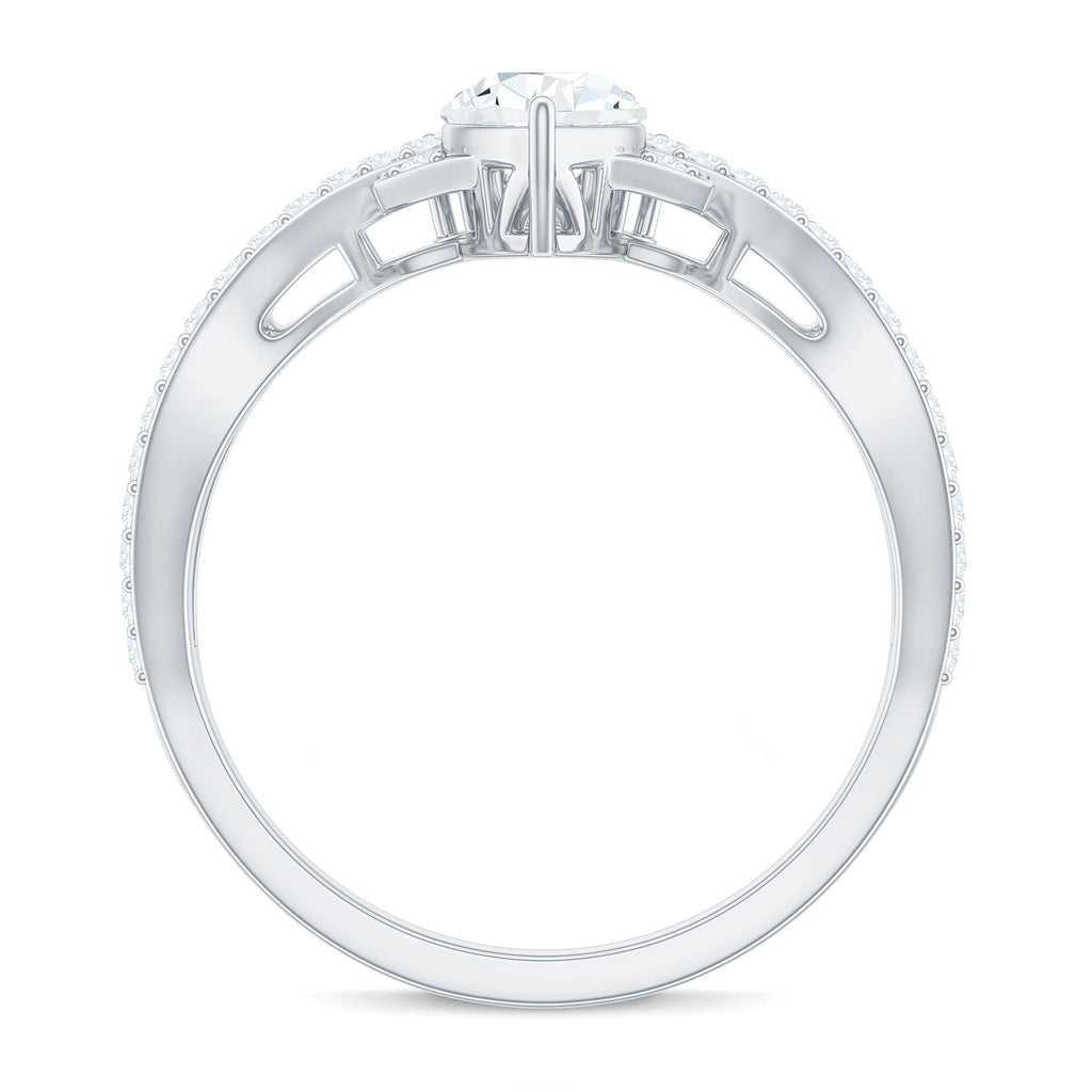Designer Pear Shaped Moissanite Crossover Engagement Ring