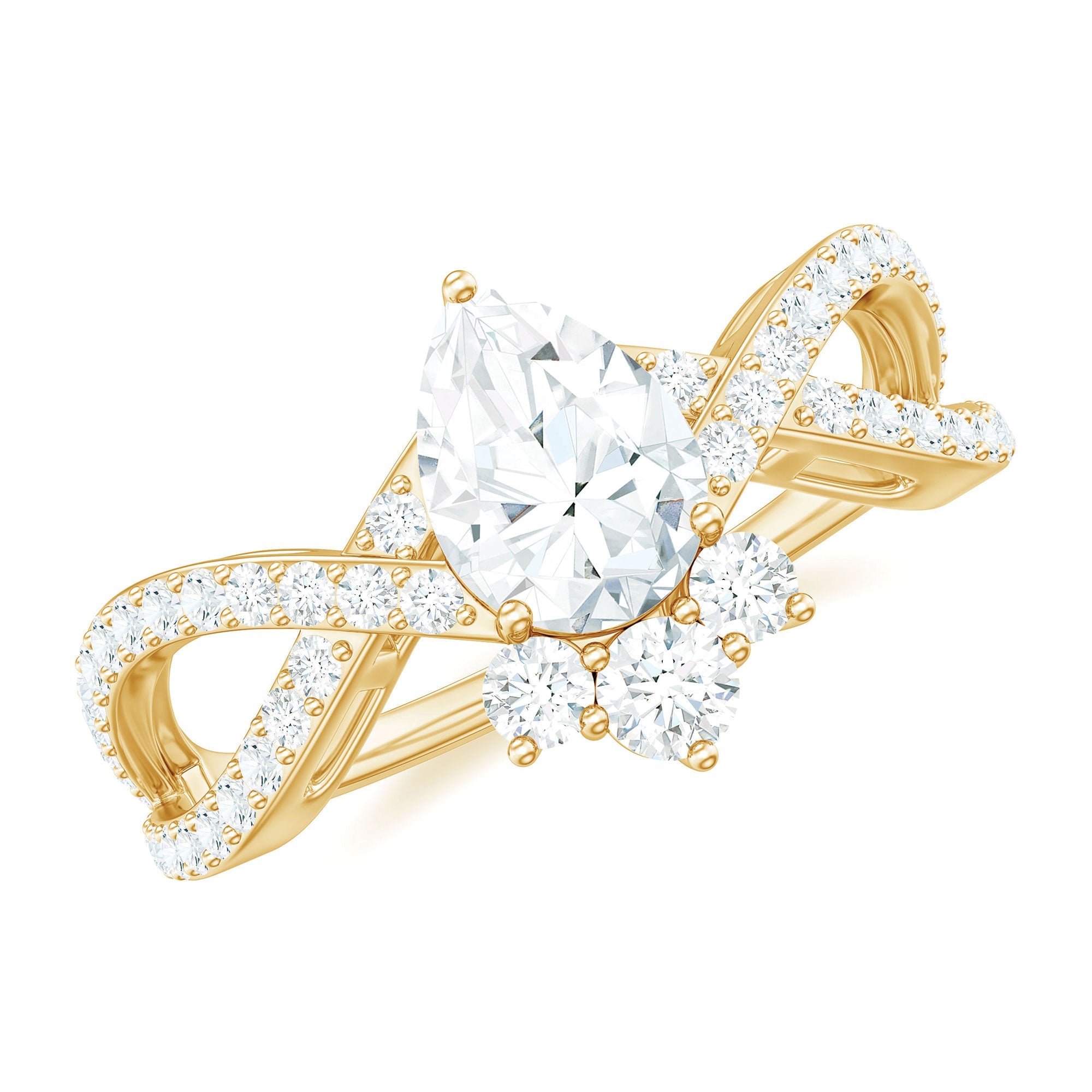 Designer Pear Shaped Moissanite Crossover Engagement Ring | Rings | Wiccan Center