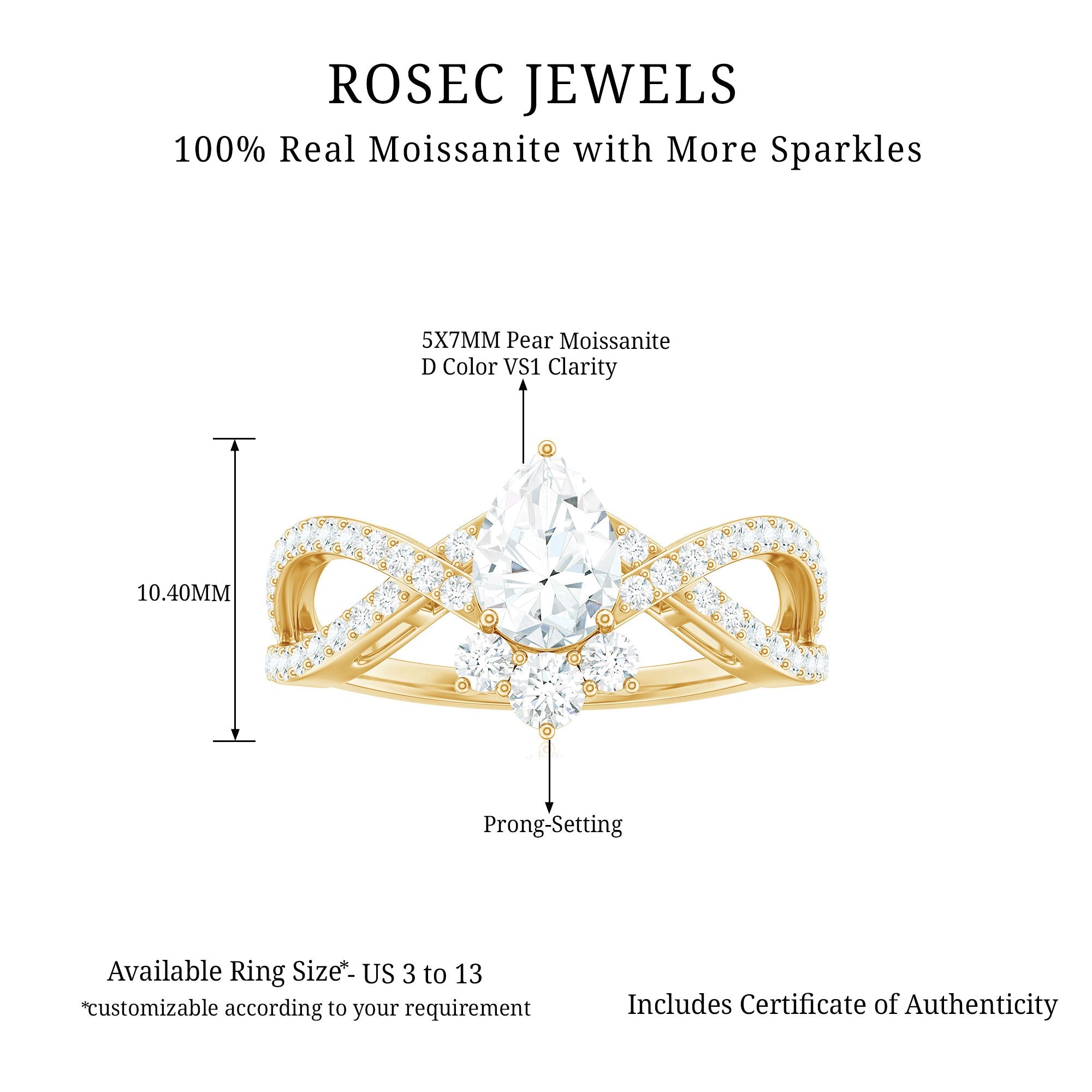 Designer Pear Shaped Moissanite Crossover Engagement Ring