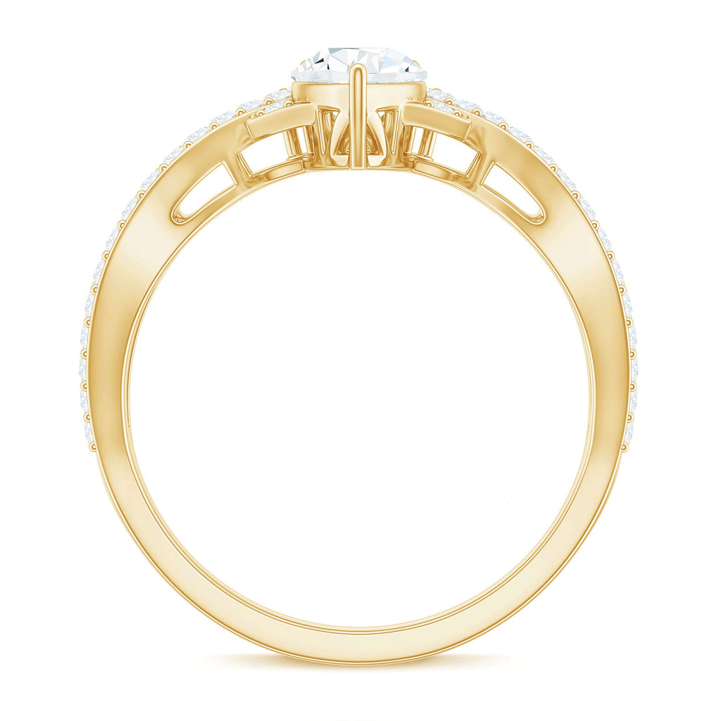 Designer Pear Shaped Moissanite Crossover Engagement Ring