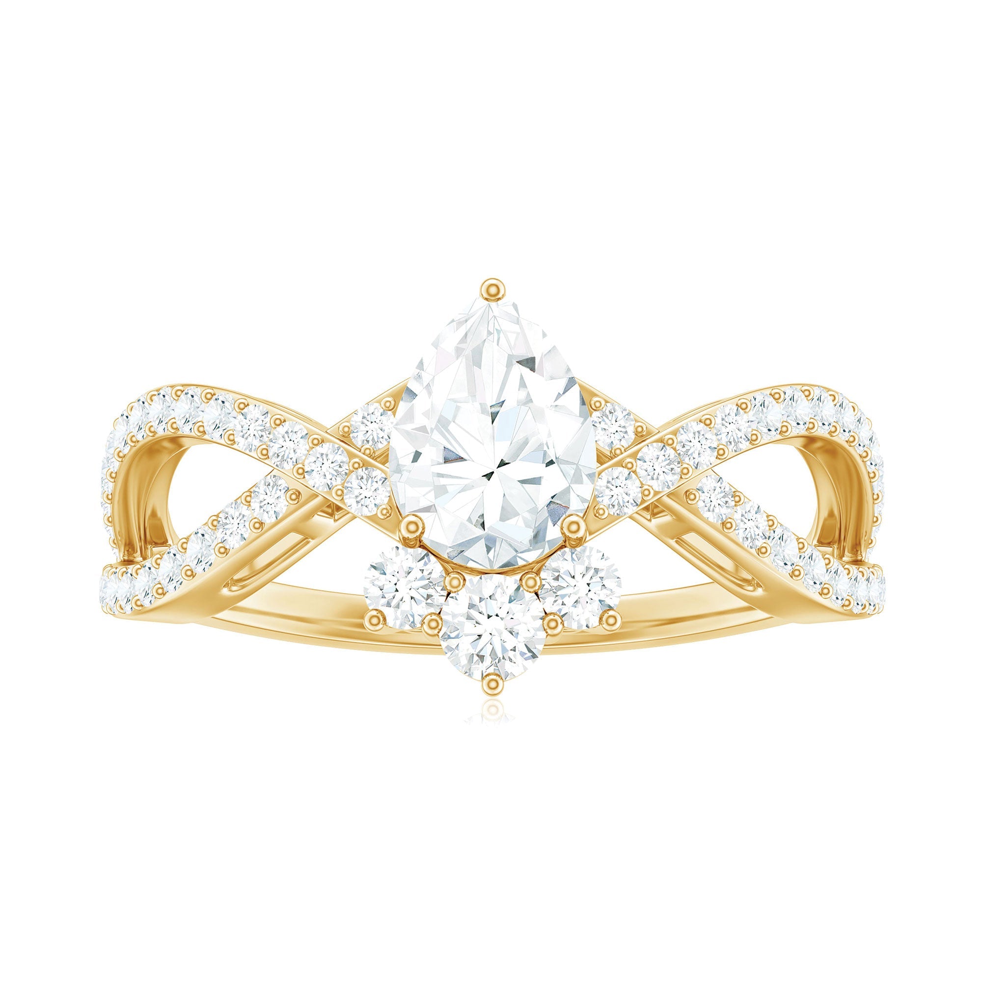 Designer Pear Shaped Moissanite Crossover Engagement Ring