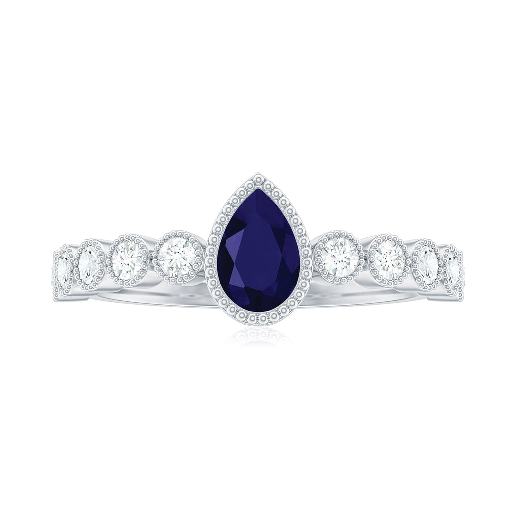 Pear Cut 0.5 Carat Blue Sapphire Engagement Ring with Diamonds