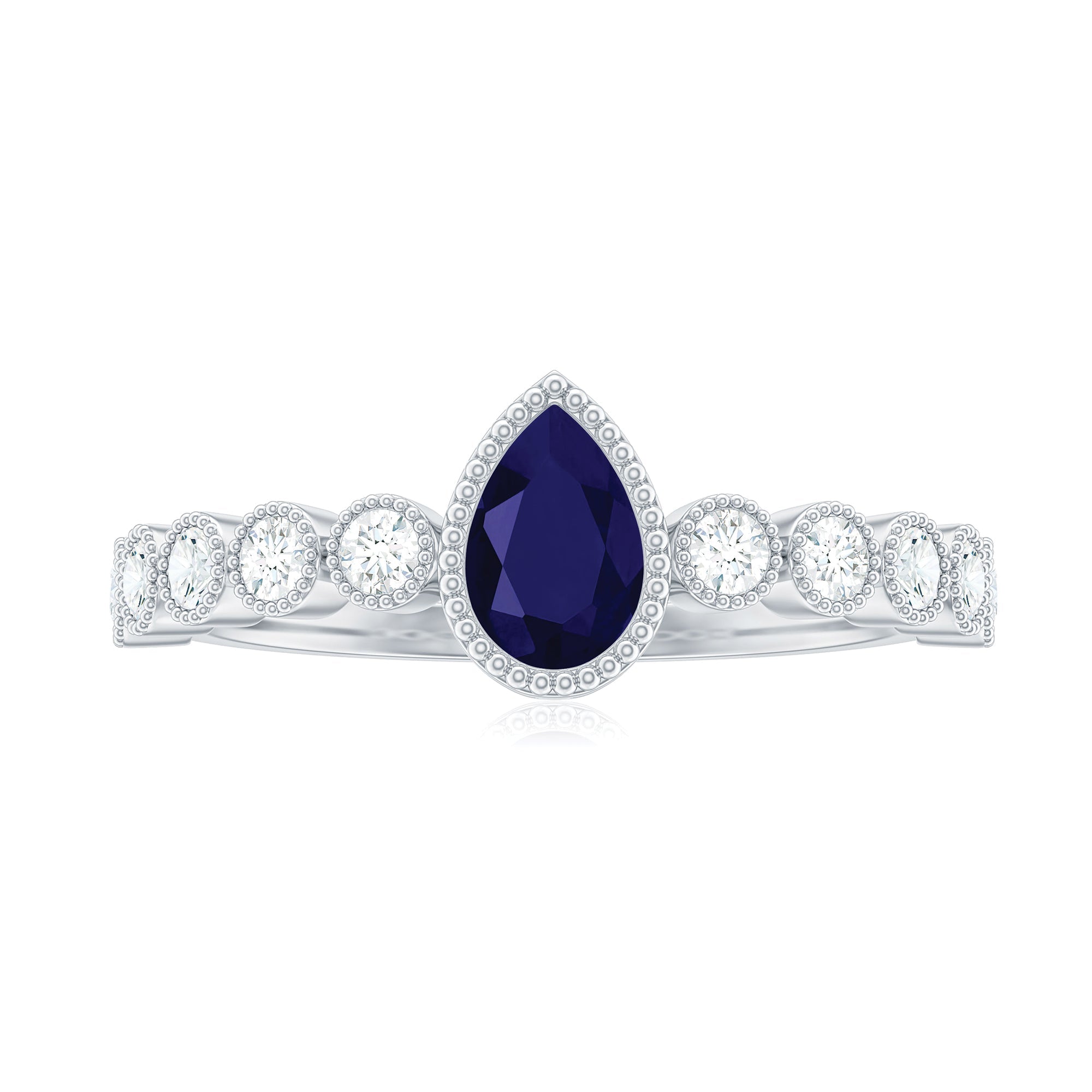 Pear Cut 0.5 Carat Blue Sapphire Engagement Ring with Diamonds