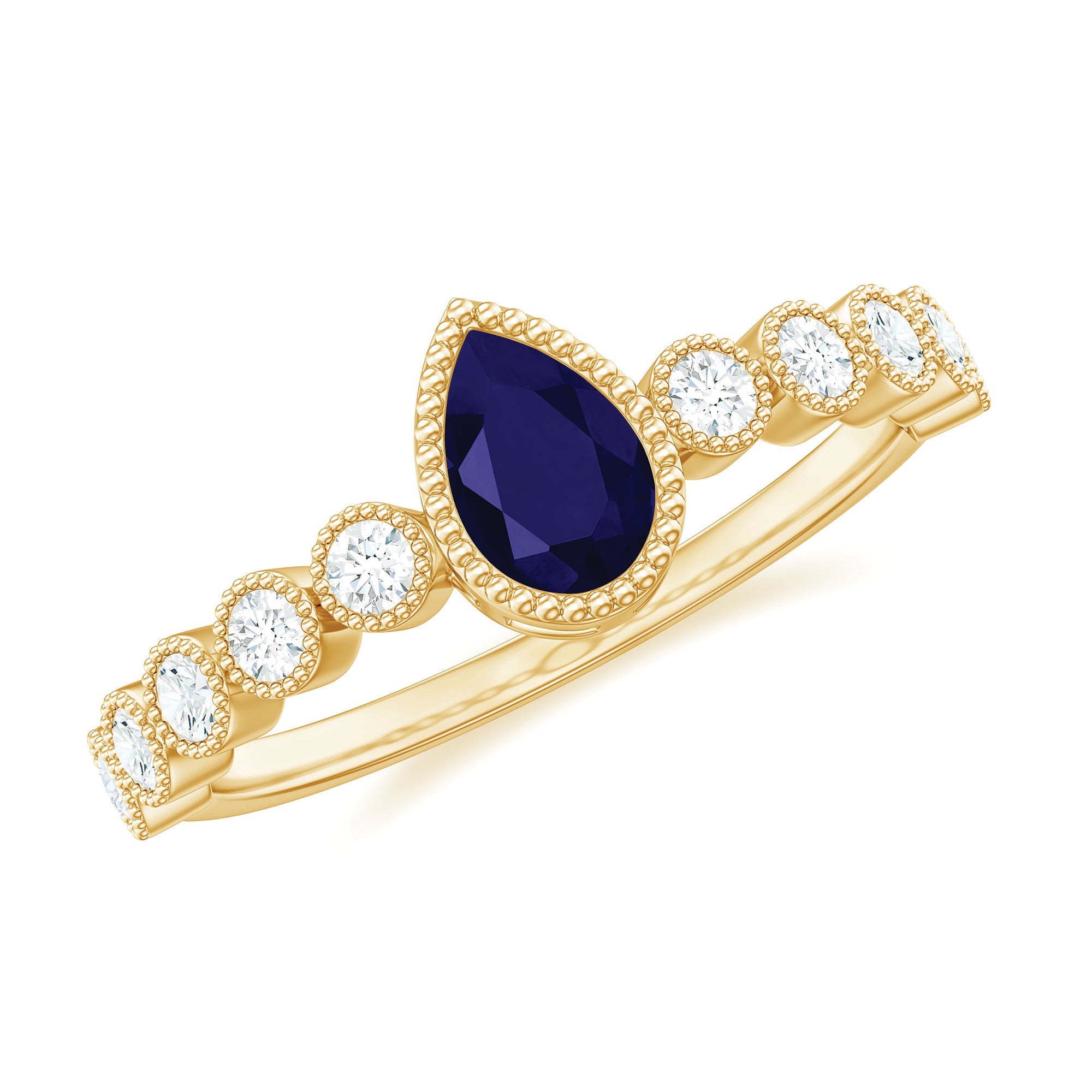 Pear Cut 0.5 Carat Blue Sapphire Engagement Ring with Diamonds | Rings | Wiccan Center