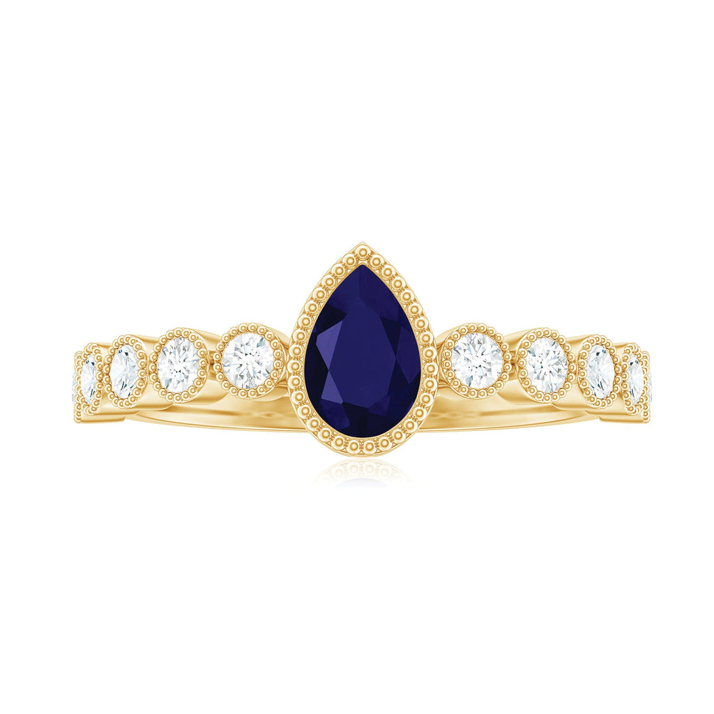 Pear Cut 0.5 Carat Blue Sapphire Engagement Ring with Diamonds