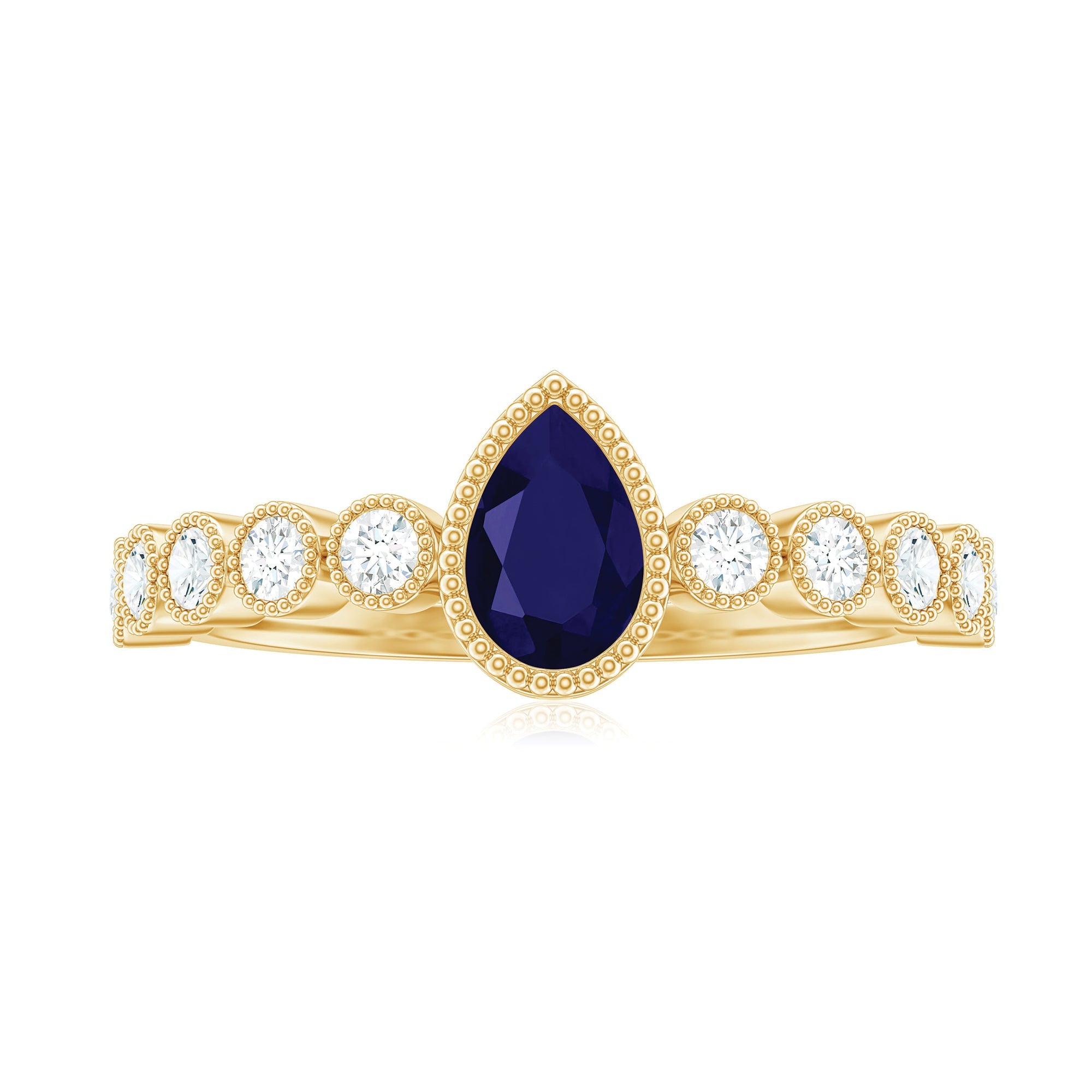 Pear Cut 0.5 Carat Blue Sapphire Engagement Ring with Diamonds