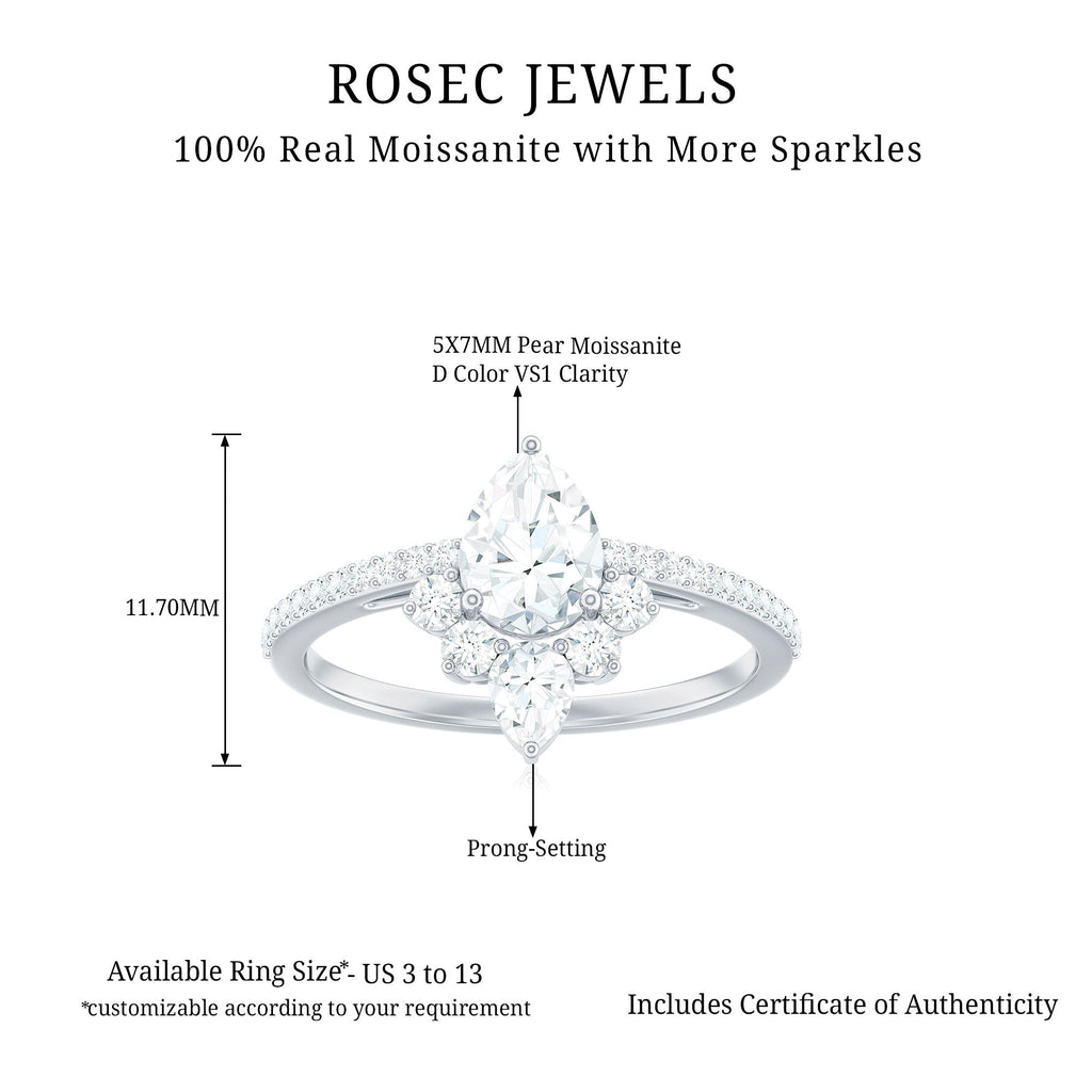0.7 Carat Pear Shape Moissanite Crown Engagement Ring