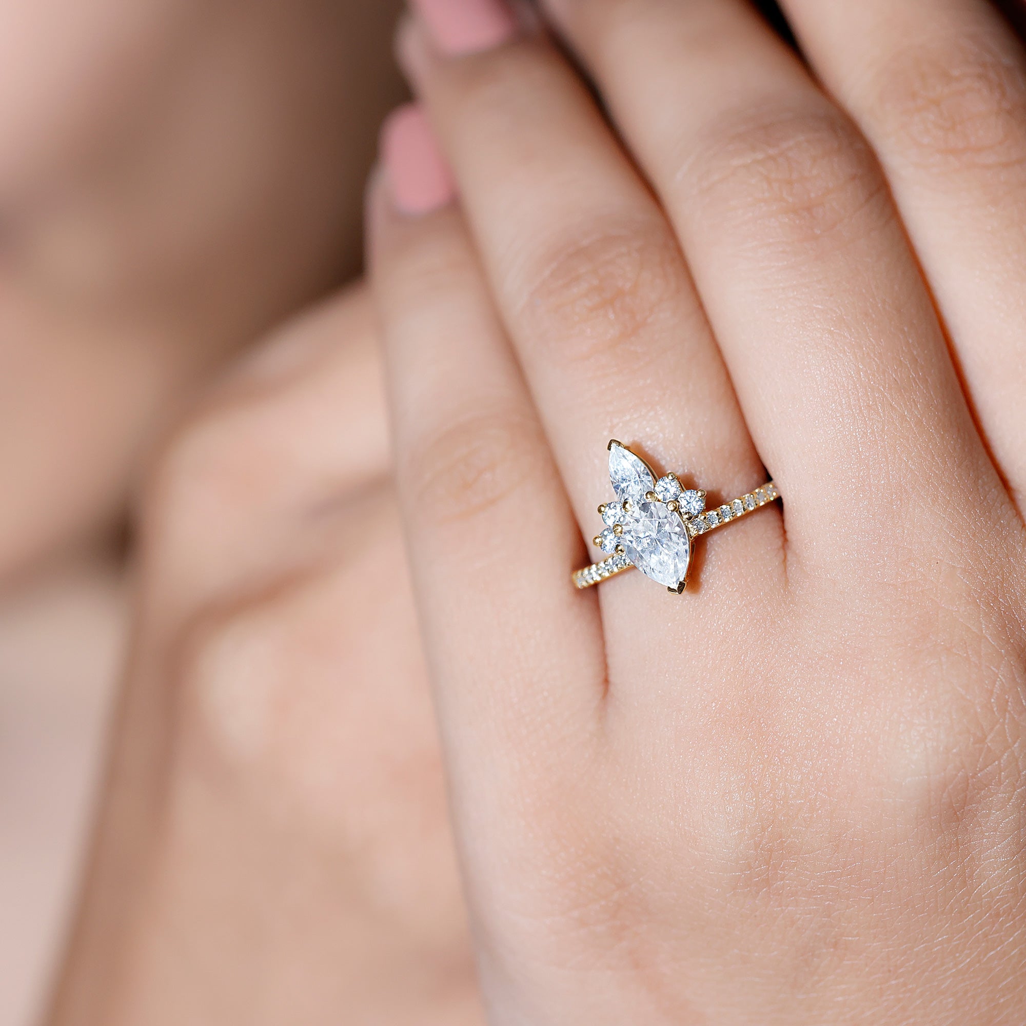 0.7 Carat Pear Shape Moissanite Crown Engagement Ring